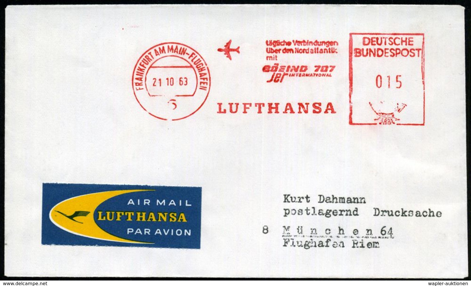 6 FRANKFURT AM MAIN-FLUGHAFEN/ Tägl.Verbingdungen/ über Den Nordatlantik/ Mit/ BOEING 707/  Jet/  LUFTHANSA 1963 (21.10. - Andere (Lucht)