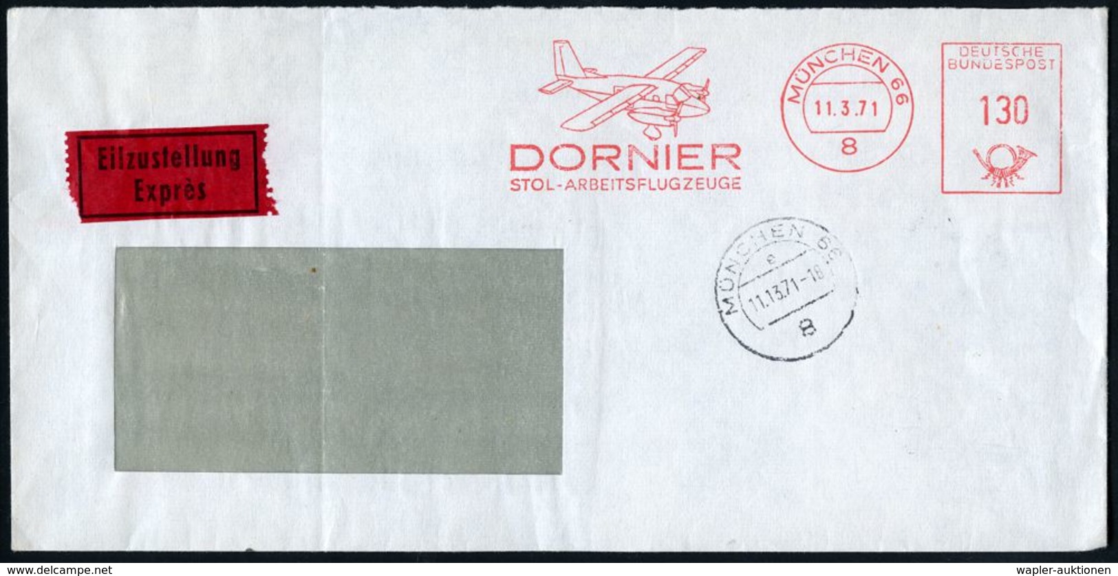 8 MÜNCHEN 66/ DORNIER/ STOL-ARBEITSFLUGZEUGE 1971 (11.3.) AFS 130 Pf. = Dornier Do 28 D "Skyservant" (Bf. Schwache Falte - Avions
