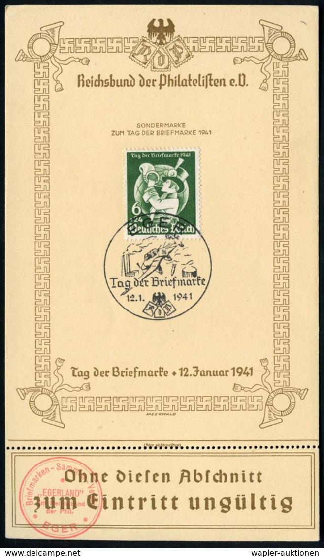 EGER/ Tag Der Briefmarke 1941 (12.1.) Seltener SSt = Ju 87 "Stuka" + Roter HdN: EGER/ Briefm.Sammler Verein.. Auf Gedenk - Flugzeuge