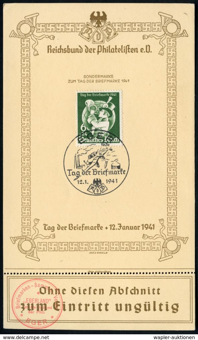 EGER/ Tag Der Briefmarke 1941 (12.1.) Seltener SSt = Ju 87 "Stuka" + Roter HdN: EGER/ Briefm.Sammler Verein.. Auf Gedenk - Avions