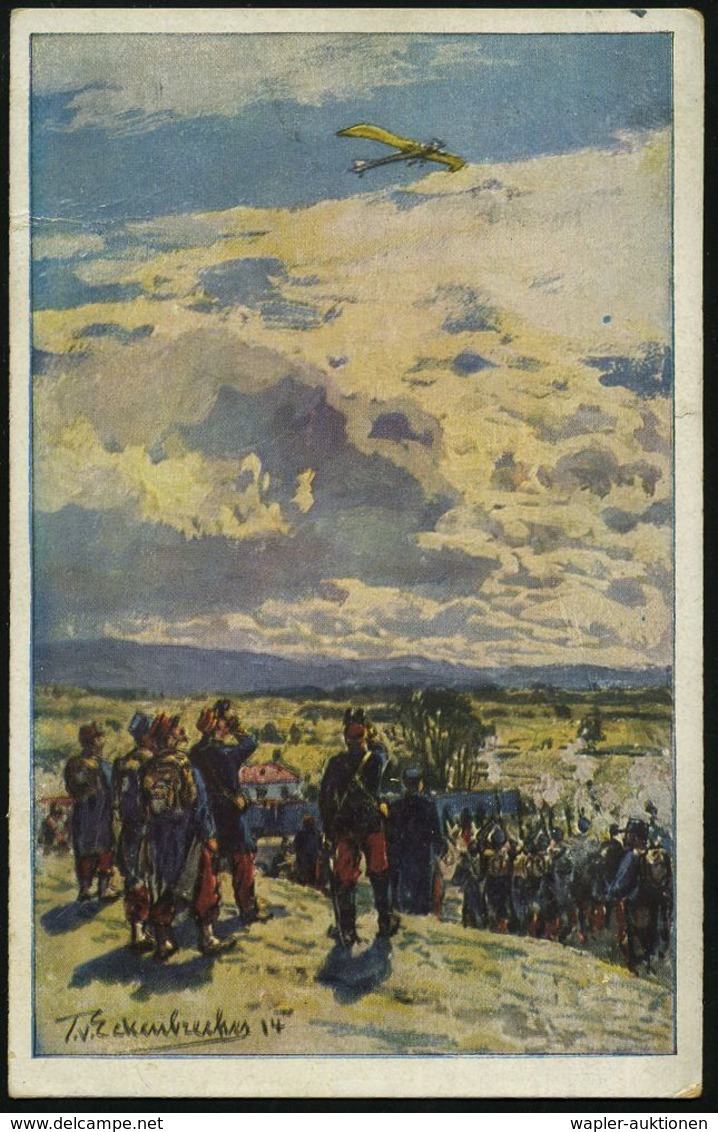 DEUTSCHES REICH 1915 (3.5.) Color-Propaganda-Künstler-Ak.: Beschießung Einer Deutschen Taube, Deutscher Luftflottenverei - Vliegtuigen