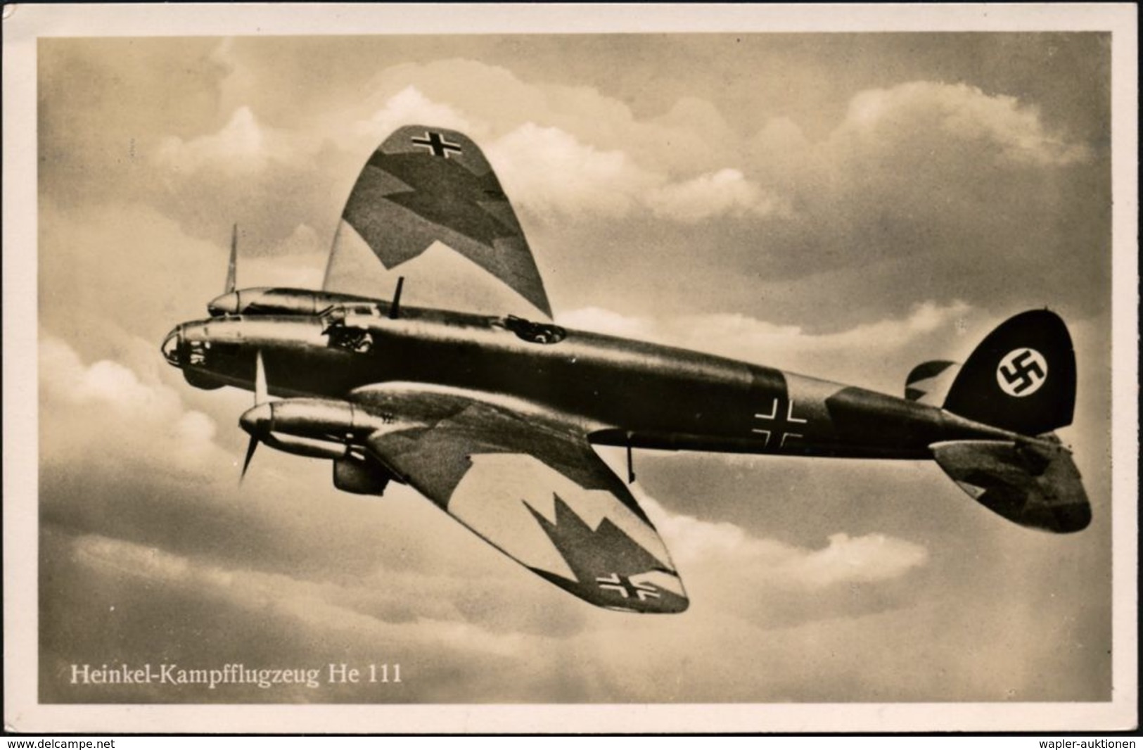 DEUTSCHES REICH 1939 (ca.) S/w.-Foto-Ak.:  Heinkel  He 111, Frühe Version (mit Tarnbemalung) Ungebr. (Verlag Hansmann, K - Vliegtuigen