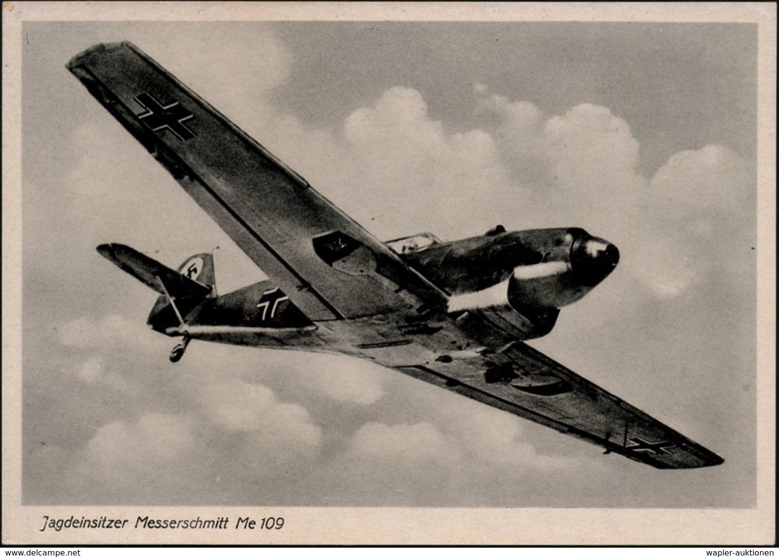 DEUTSCHES REICH 1940 (ca.) S/w.-Foto-Ak.:  Messerschmitt Bf 109 = Werks-Foto (Freigabe-Vermerk RLM) Ungebr. (Verlag Hans - Aviones
