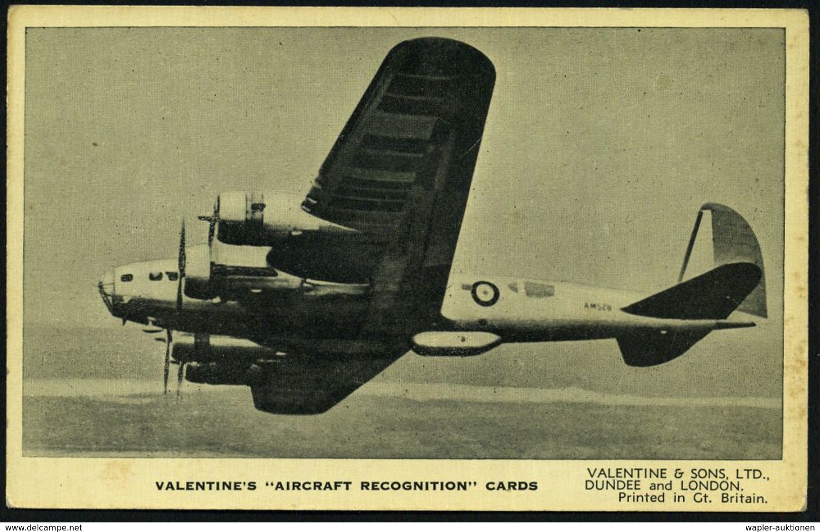 U.S.A. /  GROSSBRITANNIEN 1941 (ca.) Valentine's "Aircraft Recognition" Cards Mit Bomber Boeing "Fortress I", R.A.F.-Ver - Vliegtuigen