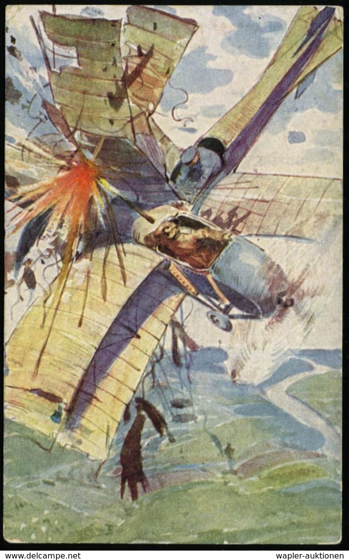 RUSSLAND 1916 (ca.) Künstler-Color-Propaganda-Ak: "Heldentod Des Russ. Fliegers Nesterow" Luftkampf (durch Rammen) Ungeb - Flugzeuge