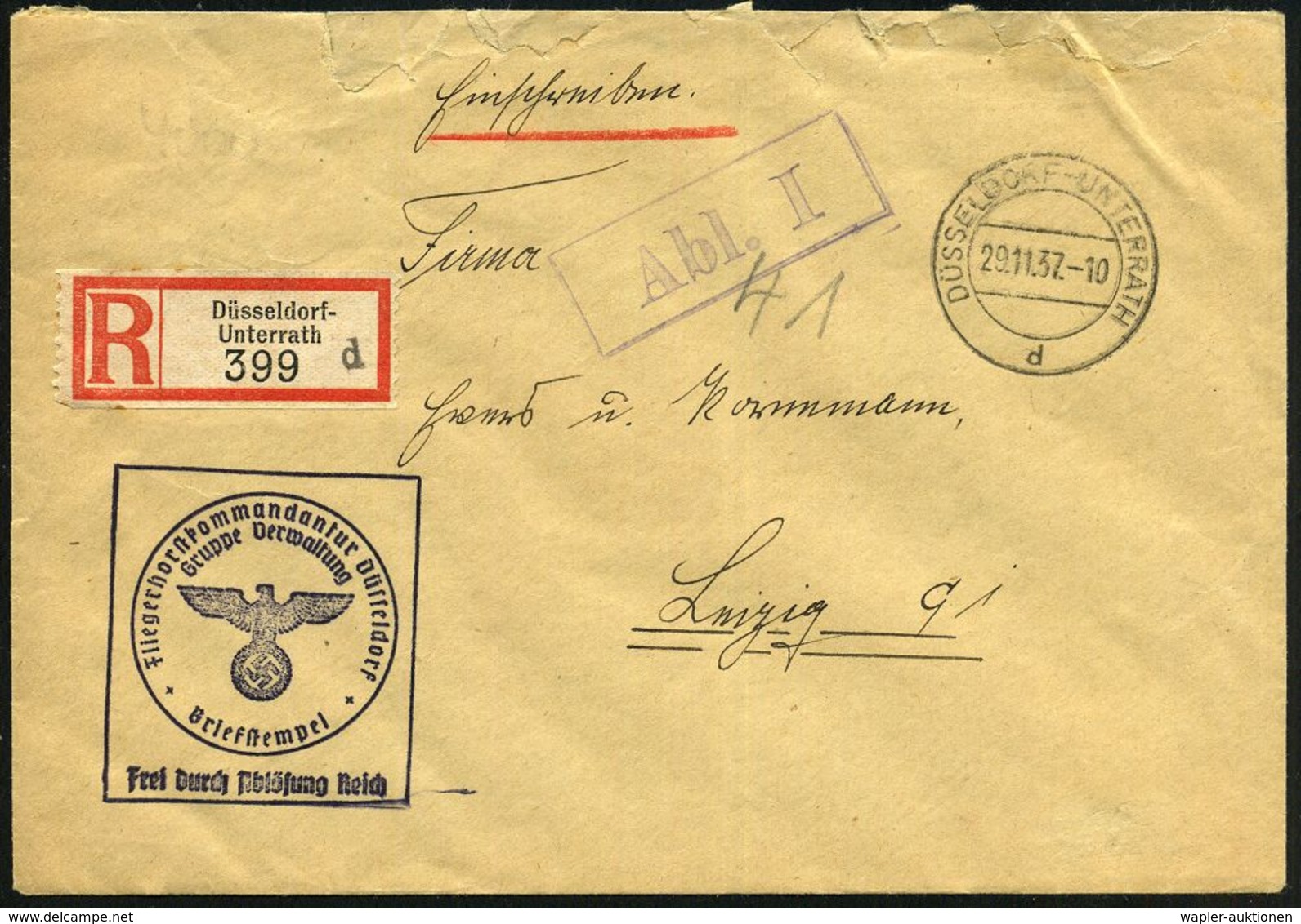 DÜSSELDORF-UNTERRATH/ D #bzw.# DÜSSELDORF 1/ Oo 1937/42 2K-Steg + RZ: Düsseldorf-/Unterrath/d Bzw. Bd.MaSt., 2 Verschied - Airplanes