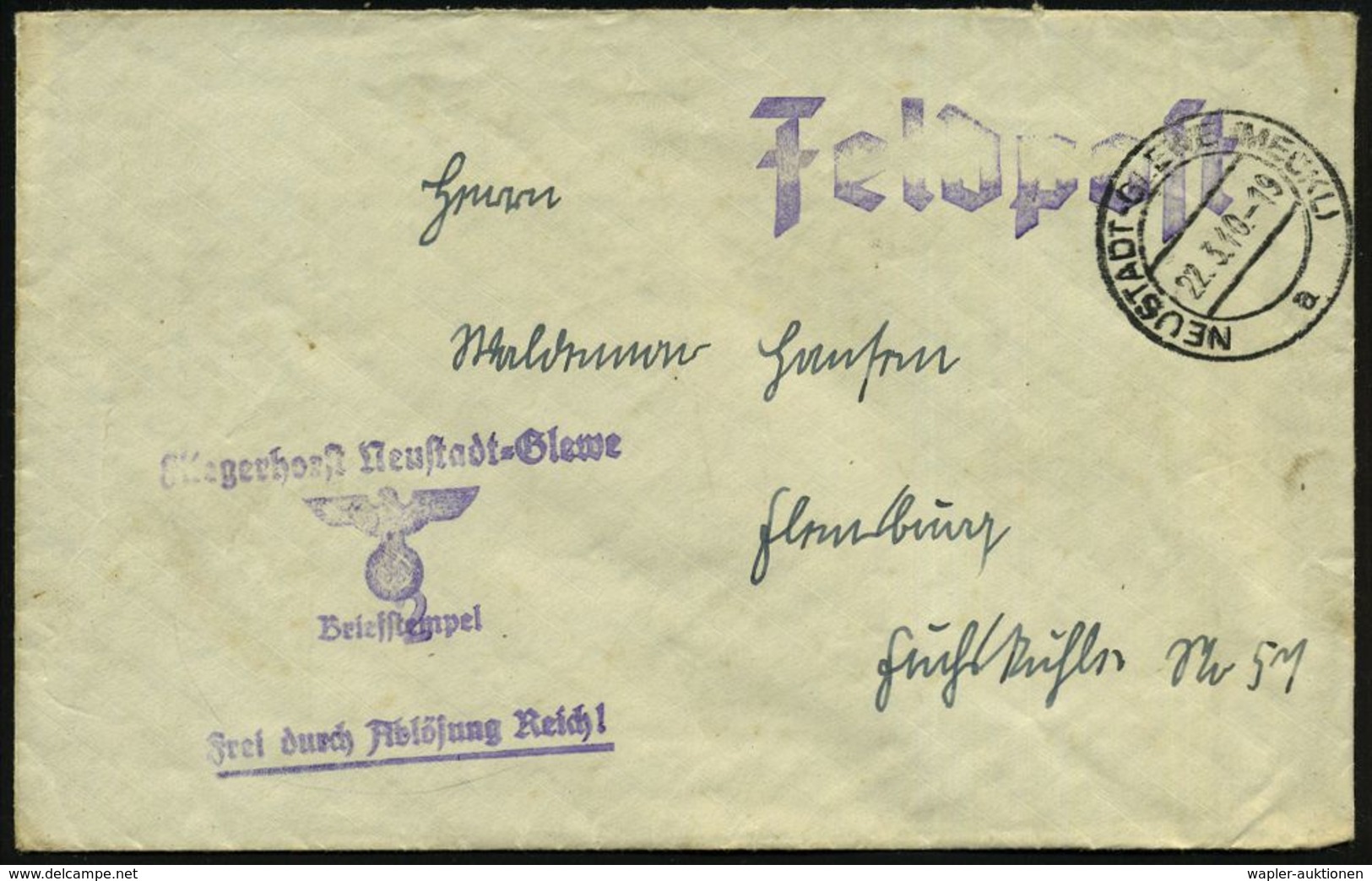 NEUSTADT-GLEWE (MECKL)/ A 1940 (22.3.) 2K-Steg + Viol. 4L: Fliegerhorst Neustadt-Glewe/ ..Frei Durch Ablösung Reich (NS- - Avions