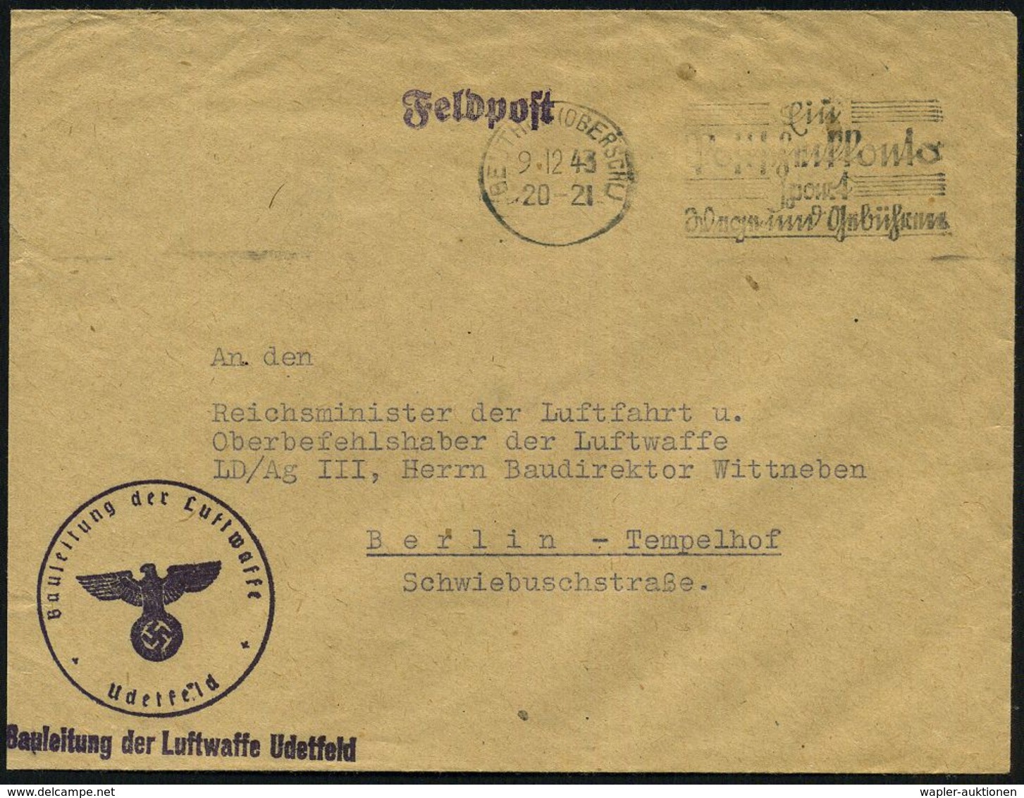 BEUTHEN (OBERSCHL)/ Ein/ Postscheckkonto/ Spart/ Wege U.Gebühren 1943 (9.12.) MWSt, Teils Sütterlin + Viol. 1K-HdN: Baul - Avions