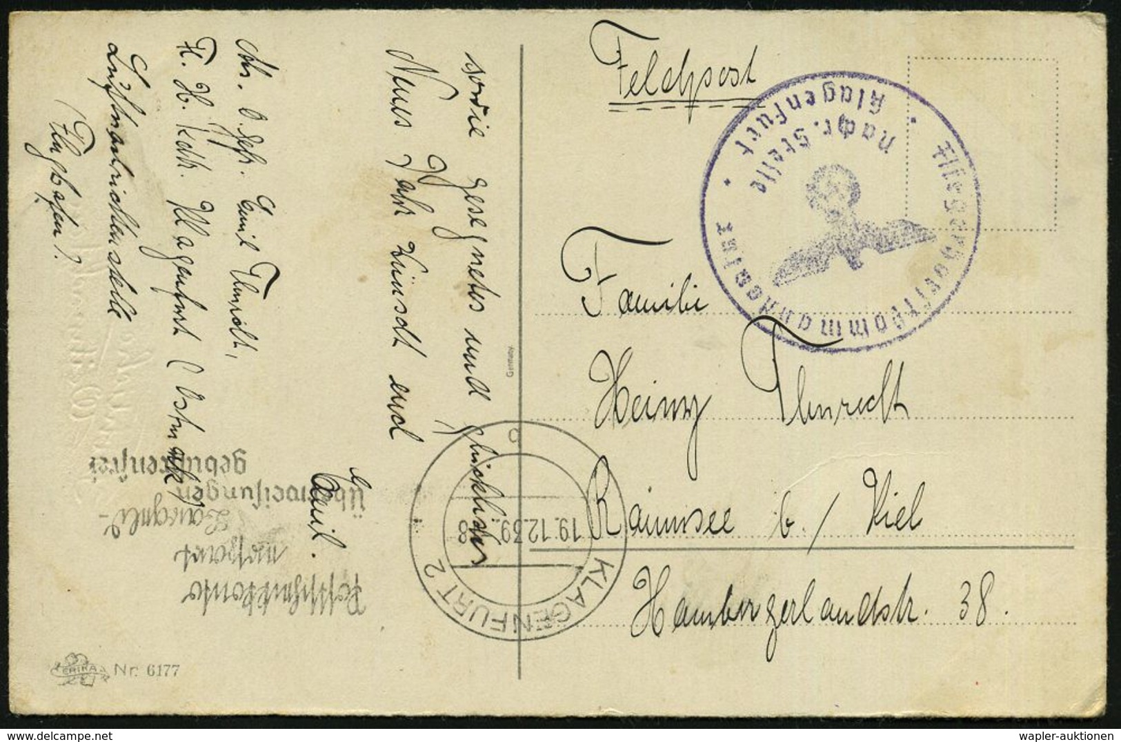 KLAGENFURT 2/ B/ Postscheckkonto/ Spart/ Bargeld.. 1939 (19.12.) Seltener MWSt, Teils Sütterlin + Viol. 1K-HdN.: Flieger - Aerei