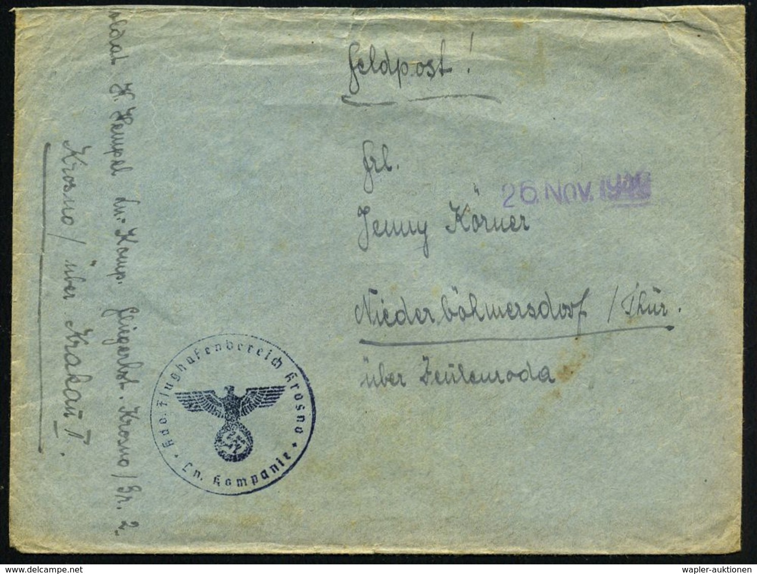 GENERALGOUVERNEMENT 1940 (Nov./Dez.) Blauer 1K-HdN; Kdo. Flughafenbereich Krosno/Ln. Kompanie Bzw. Ln.-Kompanie Krosno + - Vliegtuigen