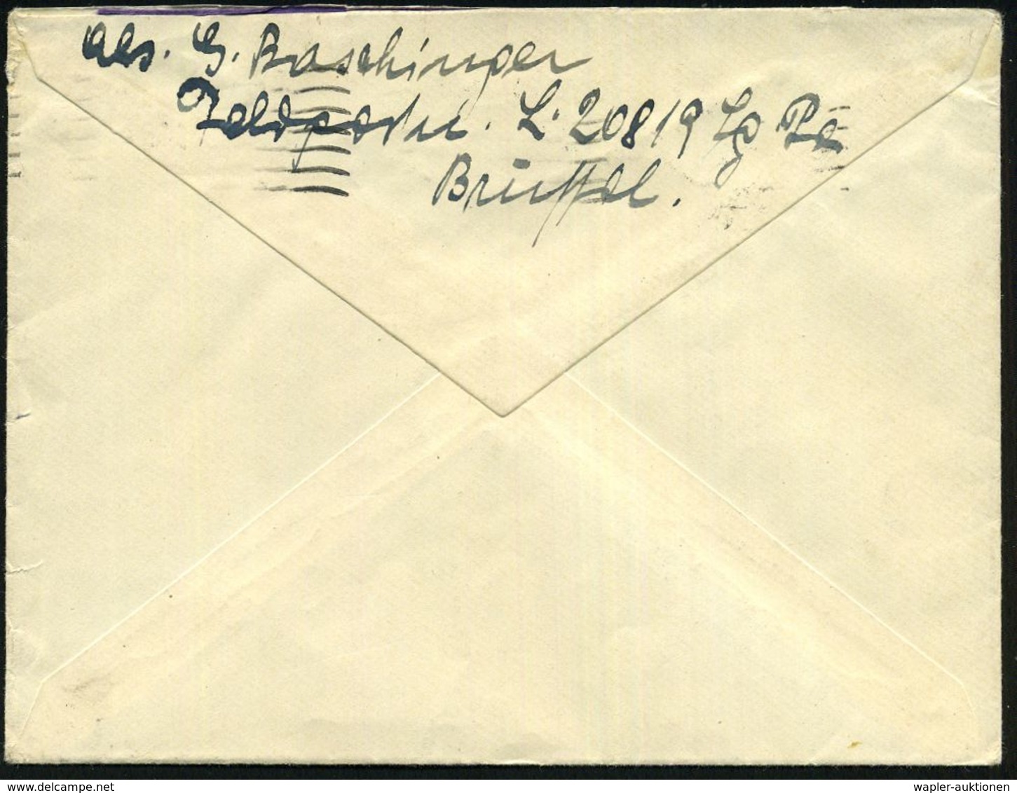 DT.BES.BELGIEN 1941 (5.12.) MaWellenSt.: FELDPOST/d = Brüssel (Mi.9) + Viol. 1K-HdN: Feldpostnr. L 12214/ Luftgaupostamt - Vliegtuigen