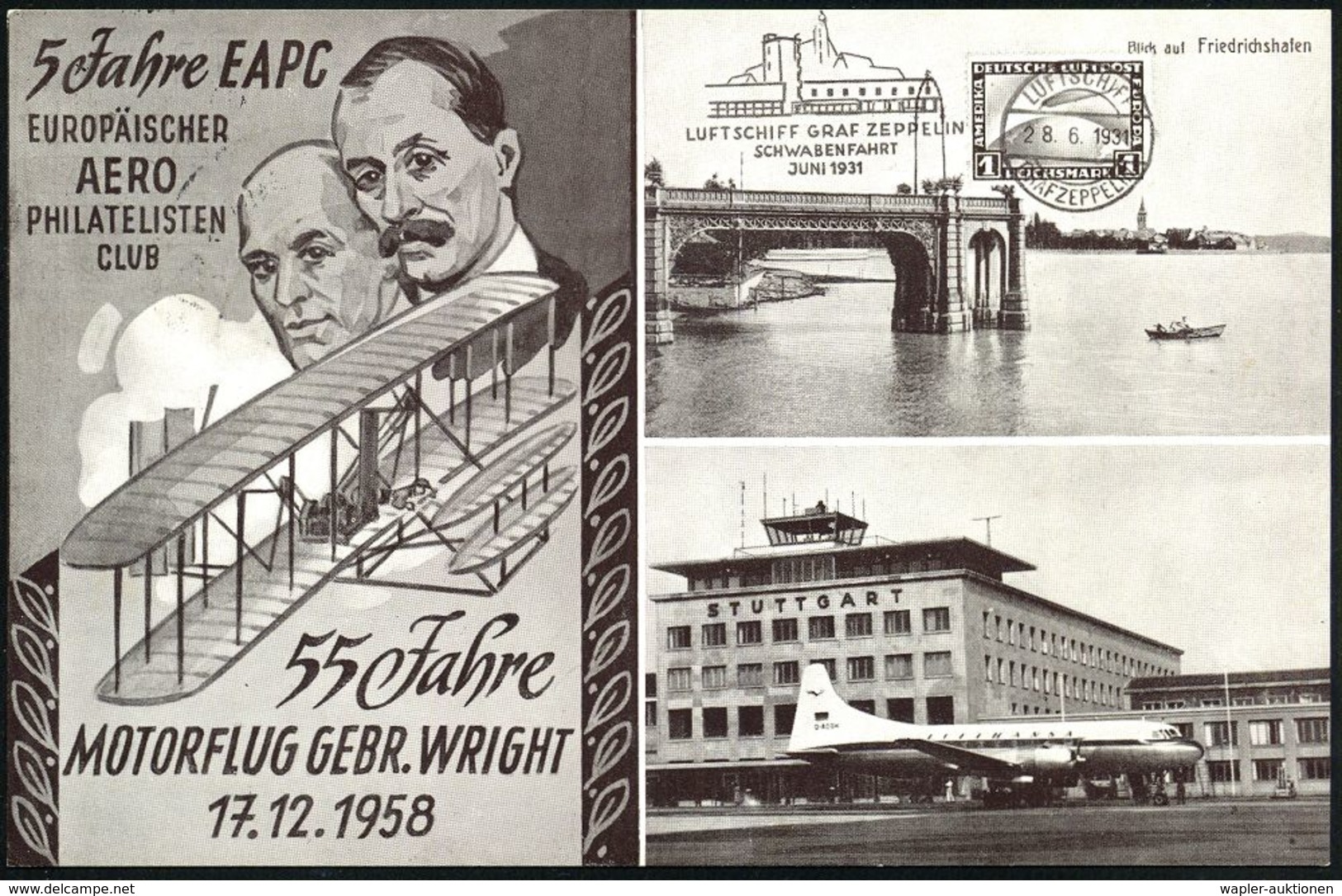 (14b) FREUDENSTADT/ 5 Jahre EAPhC 1958 (17.12.) SSt + HdN: POSTABWURF/FREUDENSTADT = 2 Fallschirme (mit Briefen) + Spend - Paracadutismo