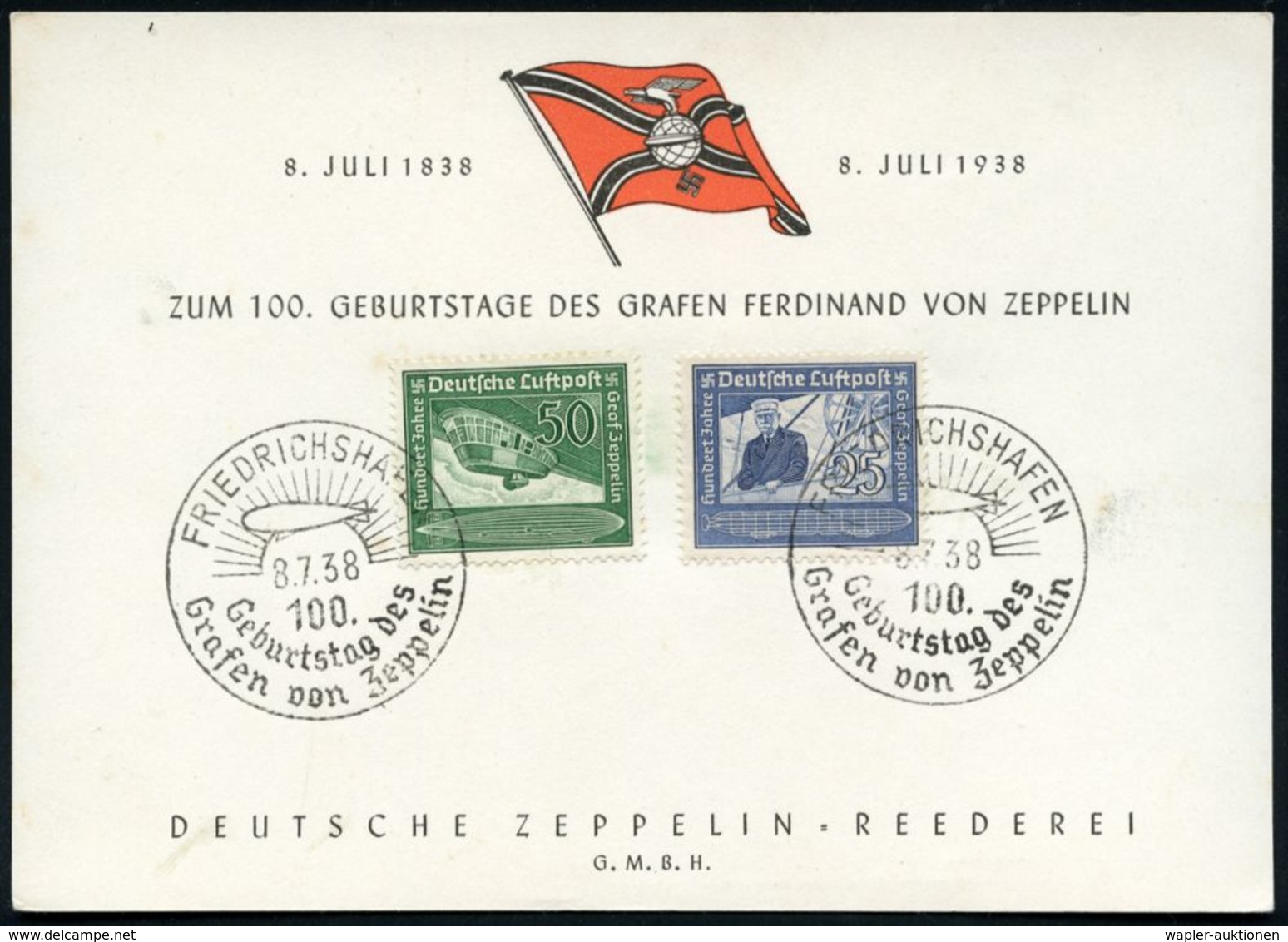 FRIEDRICHSHAFEN/ 100./ Geburtstag Des/ Grafen V.Zeppelin 1938 (8.7.) SSt Auf Kompl. Satz Zeppelin (Mi.669/70) Dekorative - Zeppeline