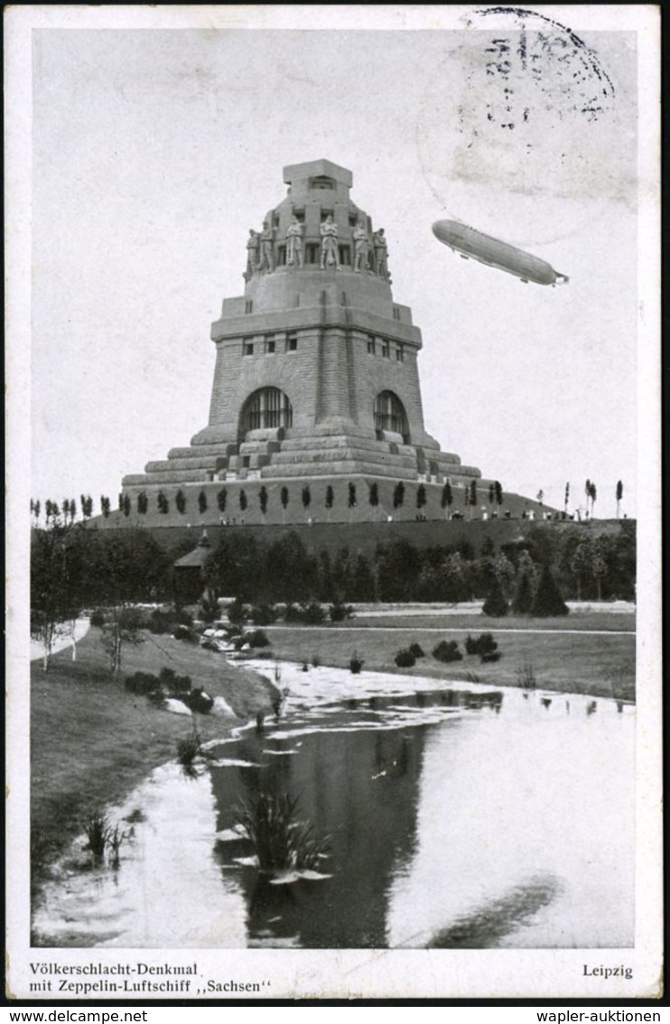 LEIPZIG/ INTERN.BAUFACH-/ AUSSTELLUNG 1913 (27.6.) SSt Auf S/w.-Sonder-Kt.: Zeppelin "Sachsen" über Völkerschlacht-Denkm - Zeppelin