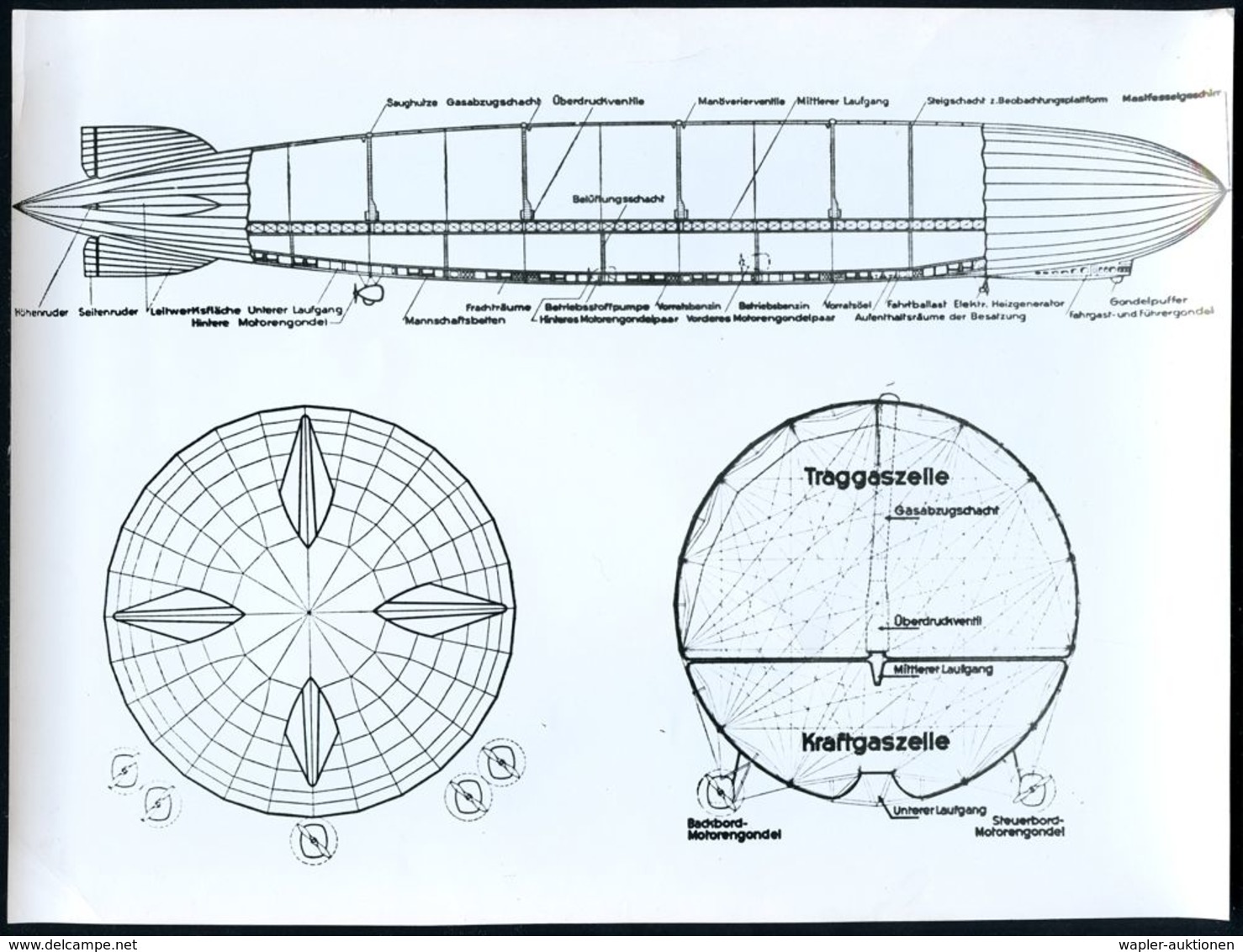 DEUTSCHES REICH 1936 (ca.) 2 Große S/w.-Fotos: Luftschiff "Hindenburg" Als Olympia-Zeppelin U. Seiten- U. Grudrisse , Rs - Zeppelin