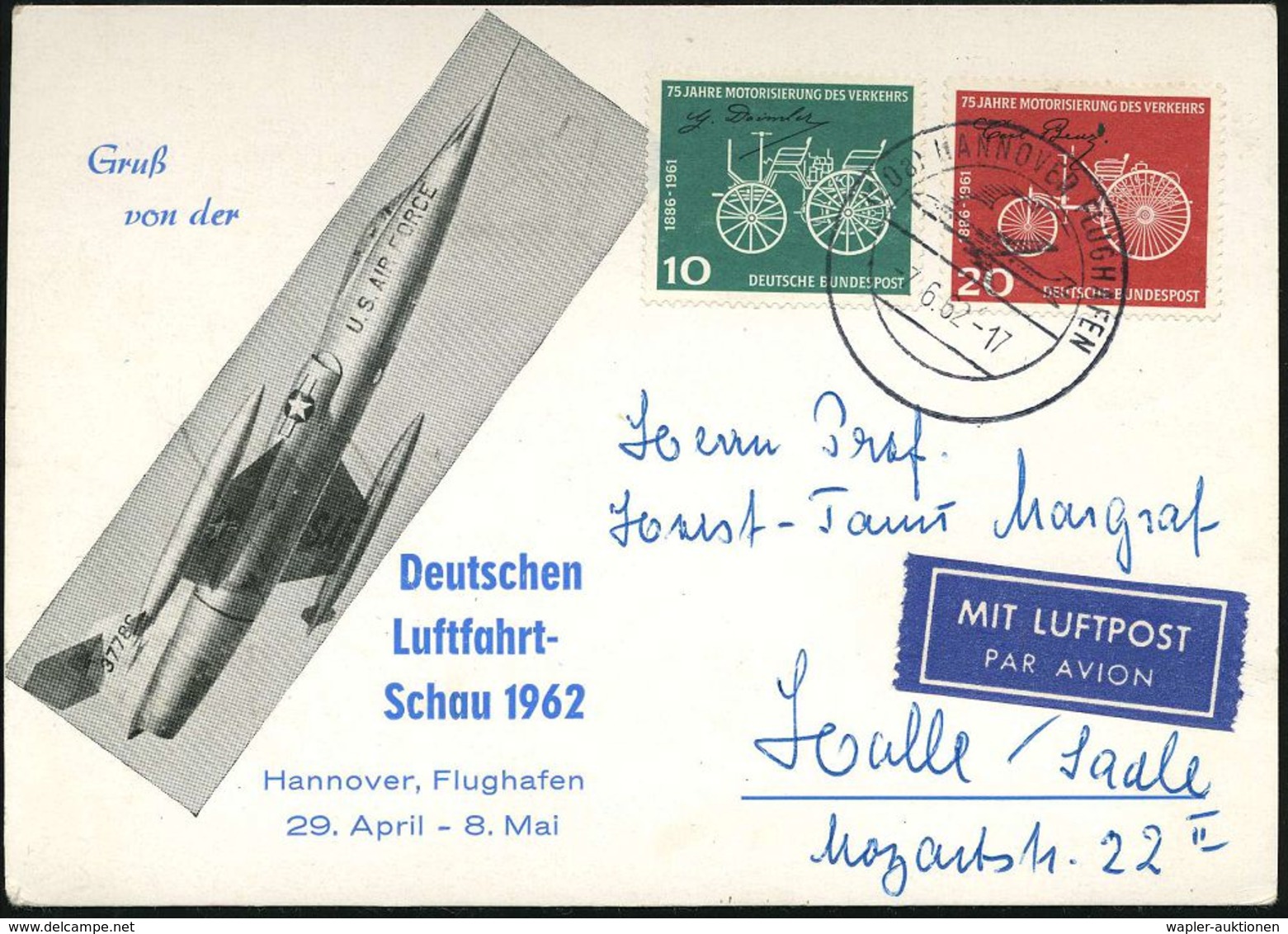 (20a9 HANNOVER-FLUGHAFEN 1962 (7.6.) Seltener 2K-HWSt (Jet Am Boden) Klar Gest. Inl.-Flp.-Sonder-Kt.: Deutsche Luftfahrt - Aerei