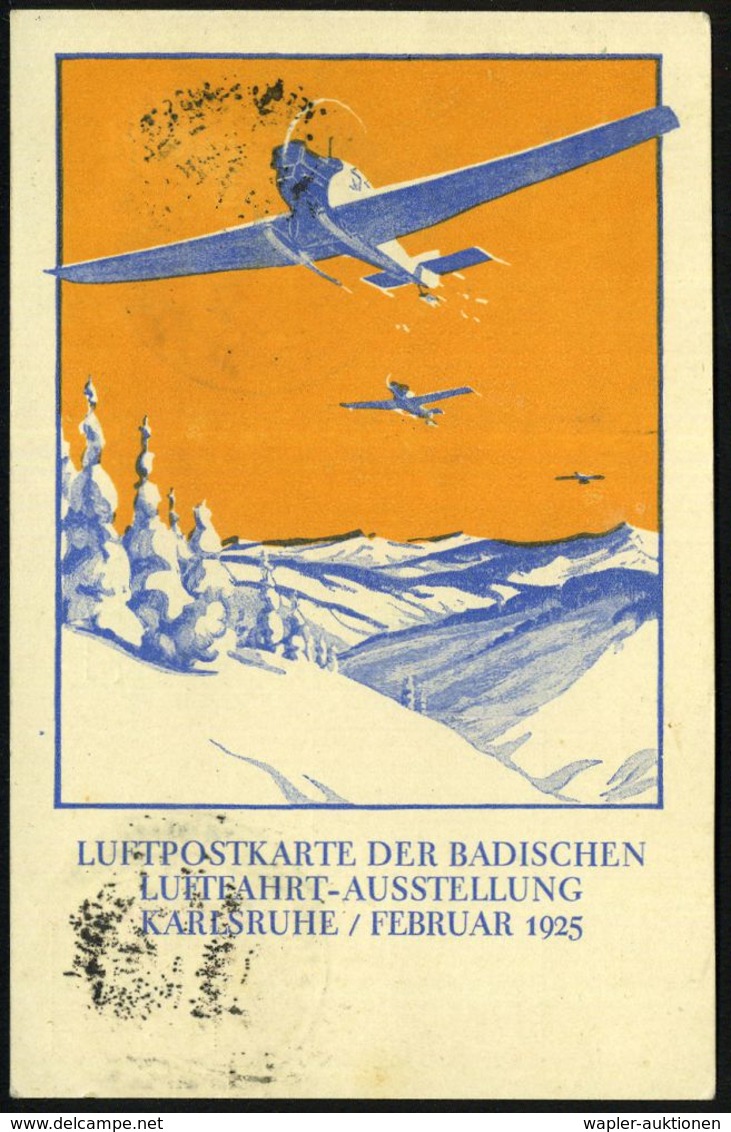 KARLSRUHE/ *(BADEN)2/ ERSTE BAD.LUFVERKEHRSAUSSTELLUNG 1925 (13.2.) Seltener SSt (Mi.J-98 + 30.- EUR) 2x Auf Taube 5 U.1 - Avions