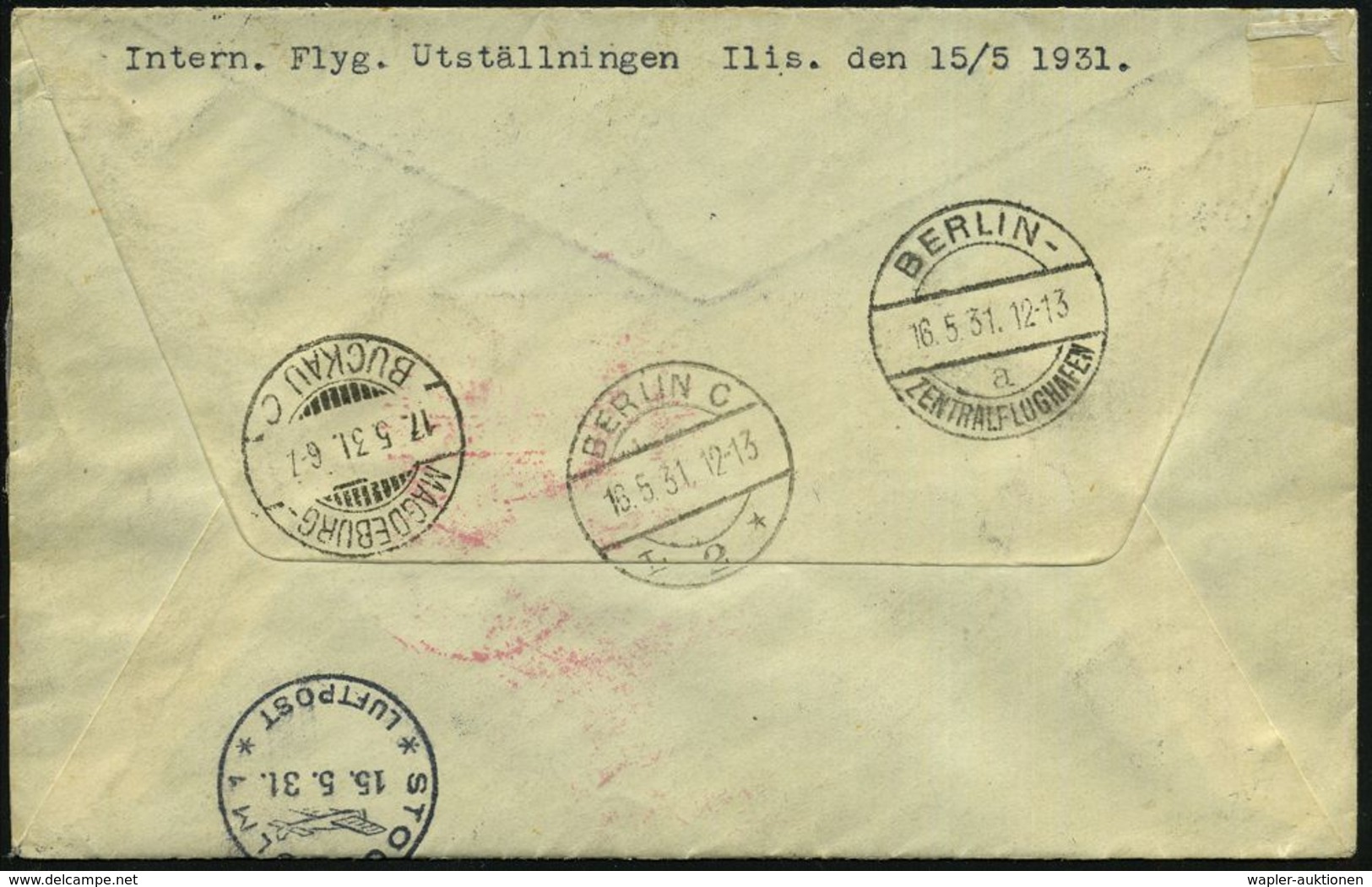 SCHWEDEN 1931 (15.5.) SSt.: STOCKHOLM/I L I S = Internat. Luftfahrt-Ausstellen (Flugzeug) 3x Auf Kompl. Satz Flp. 10 Ö.  - Aerei