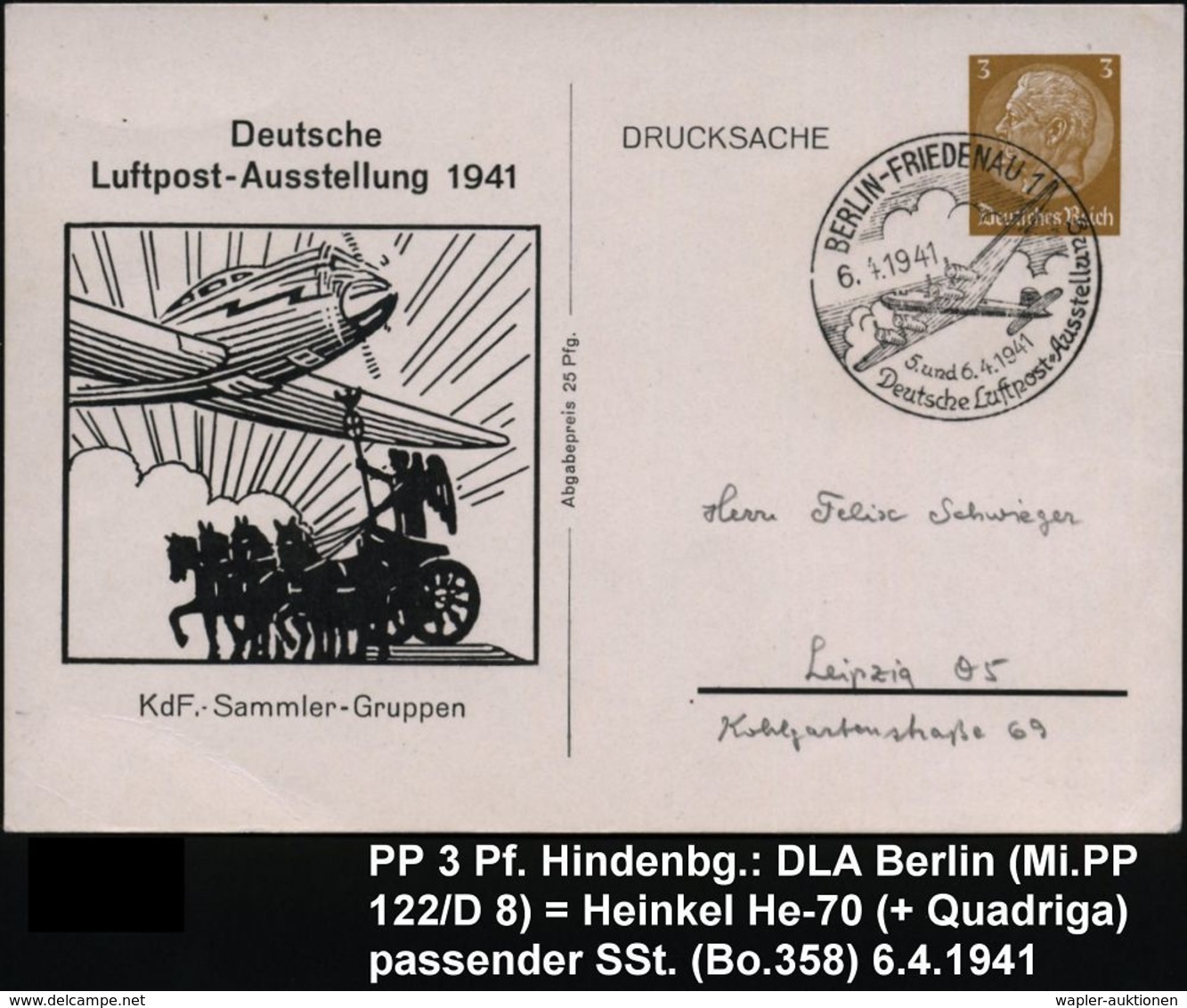 BERLIN-FRIEDENAU 1/ Deutsche Luftpost-Ausstellung 1941 (6.4.) Seltener SSt = Focke Wulf "Fw 200" Auf PP 3 Pf. Hindenbg., - Aerei