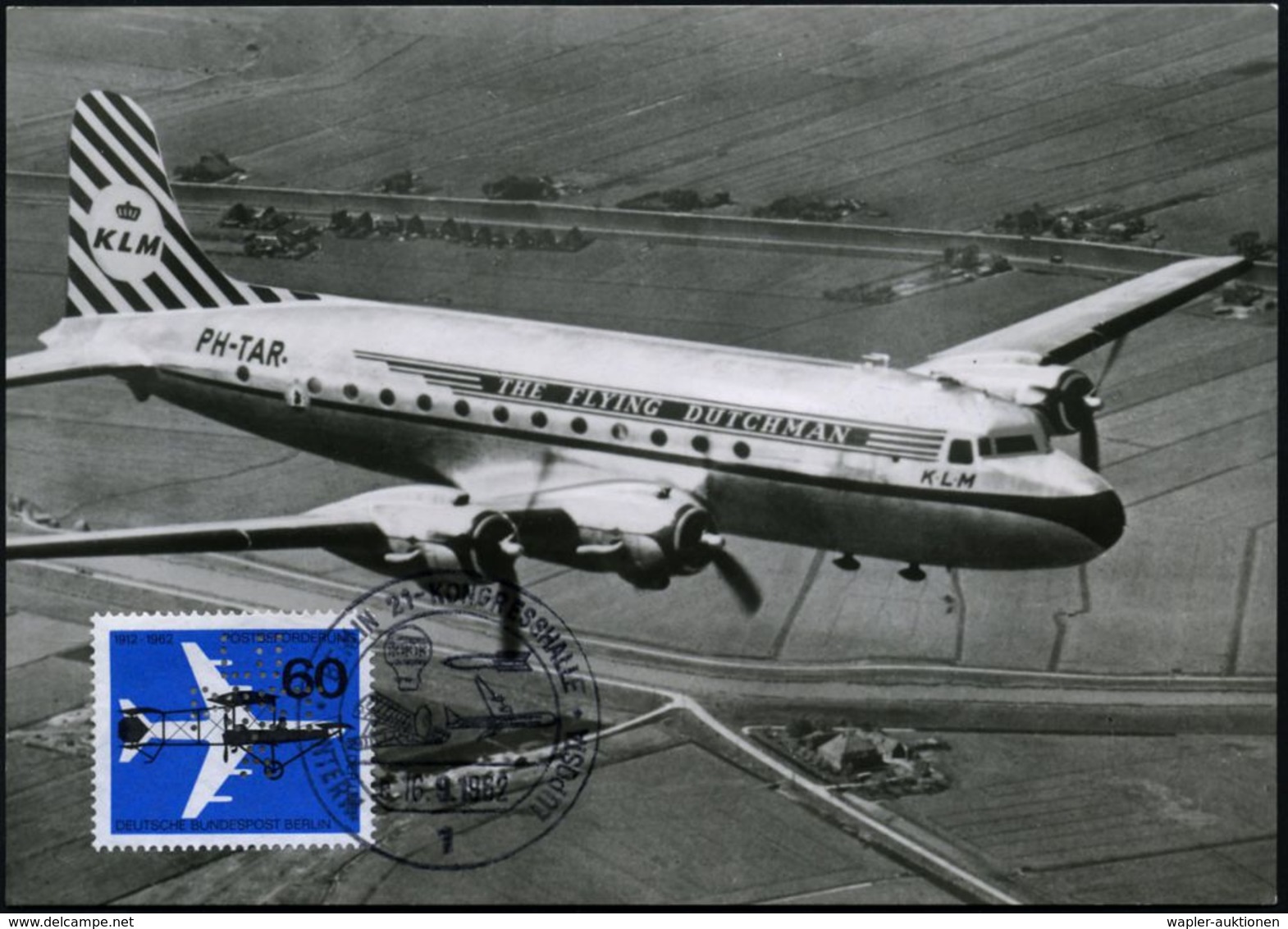 1 BERLIN 21-KONGRESSHALLE/ C/ INT.LUPOSTA 1962 (16.9.) SSt Auf 60 Pf. "50 Jahre Luftpost" (Gelber Hund, Jet) Mit Lochung - Vliegtuigen