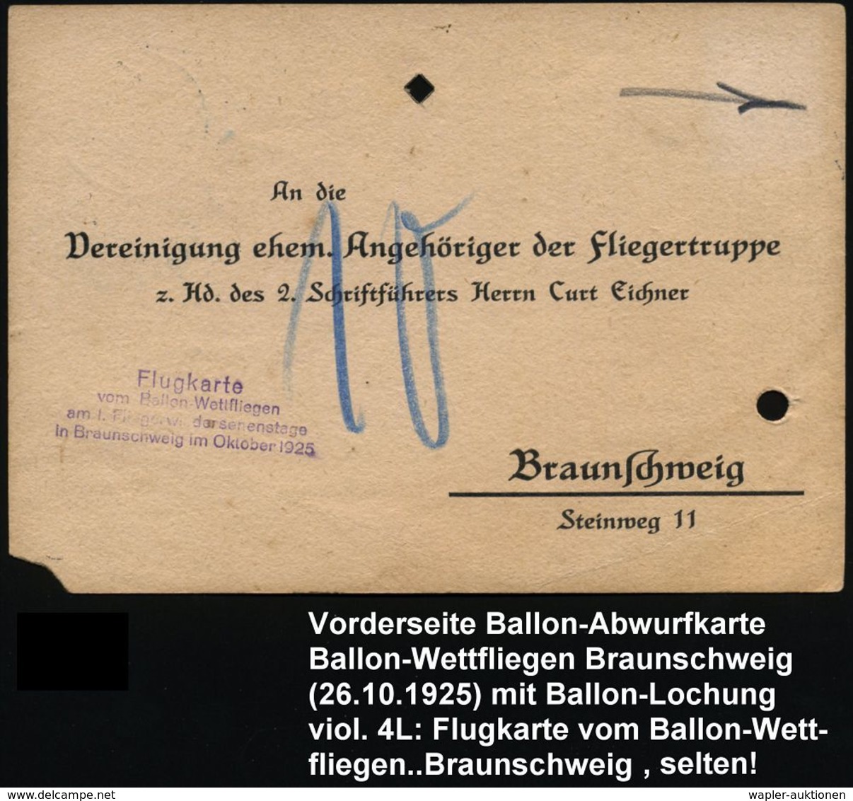 OFFLEBEN/ *** 1925 (26.10.) 1K-Gitter Auf Ballon-Abwurfkarte + Viol. 4L: Flugkarte/v.Ballon-Wettfliegen/am 1.Fliegerwied - Montgolfières