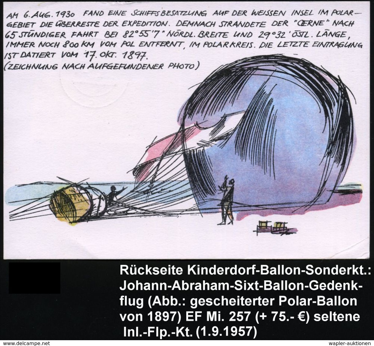 (14a) TAMM (WÜRTT)/ C 1957 (1.9.) 2K-Steg = Landeort Auf EF 15 Pf. Seeschiffahrt (Mi.257 EF + 75.-EUR) + Viol. 1K-HdN: J - Luchtballons
