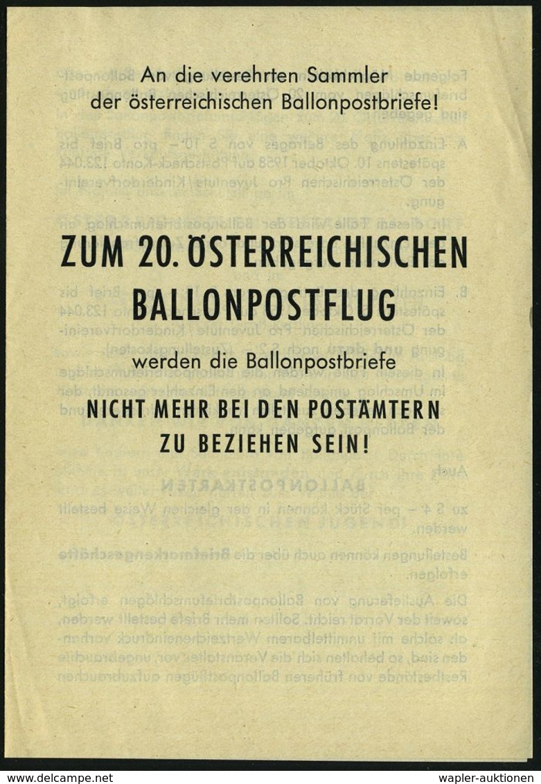 ÖSTERREICH 1958 (27.4.) PU 3 G. + 3 G. + 5 G. + 20 G. Trachten/Landschaften: Helft Unseren NOTLEIDENDEN KINDERN (Baby, S - Mongolfiere