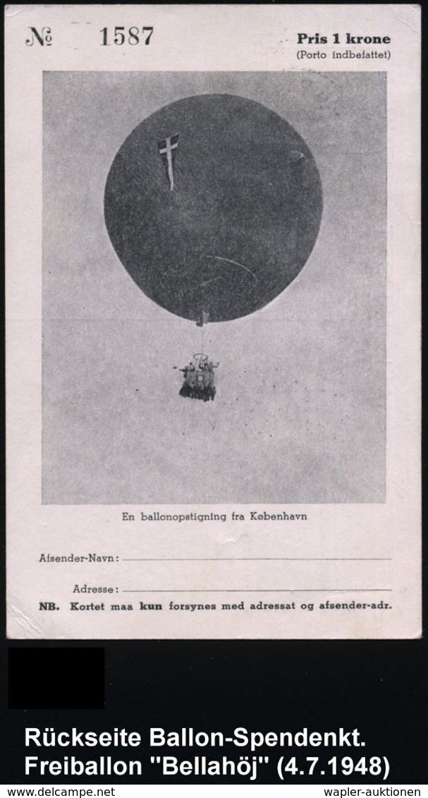 SCHWEDEN 1948 (4.7.) Freiballon "Bellahöj" (Haagsche Ballonclub) 1K: SKURUP , Ballon-Spenden-Sonder-Kt. N. Kopenhagen - - Fesselballons