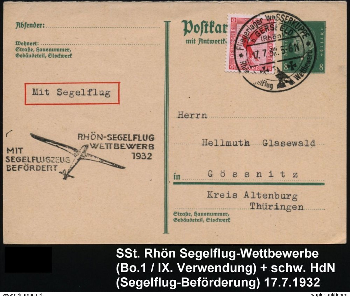 Fliegerlager WASSERKUPPE/ B.GERSFELD/ (Rhön)/ Rhön-Segelflug Wettbewerb 1932 (Juli) SSt = Fliegerdenkmal (Adler) + HdN:  - Vliegtuigen