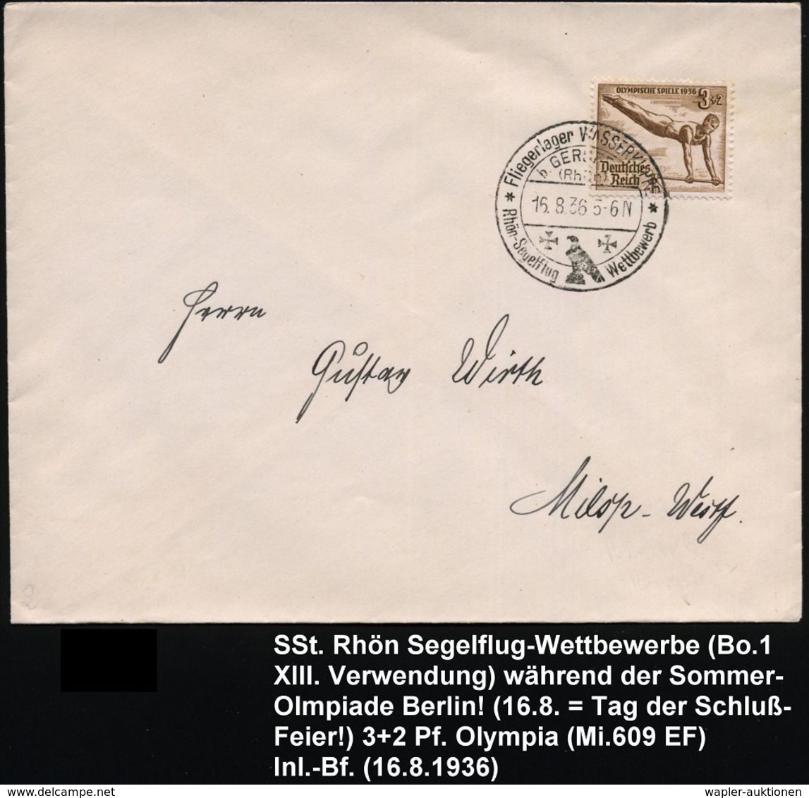 Fliegerlager WASSERKUPPE/ B.GERSFELD/ (Rhön)/ Rhön-Segelflug Wettbewerb 1936 (21.8.) SSt Im Olympia-Jahr = Hauspostamt S - Vliegtuigen