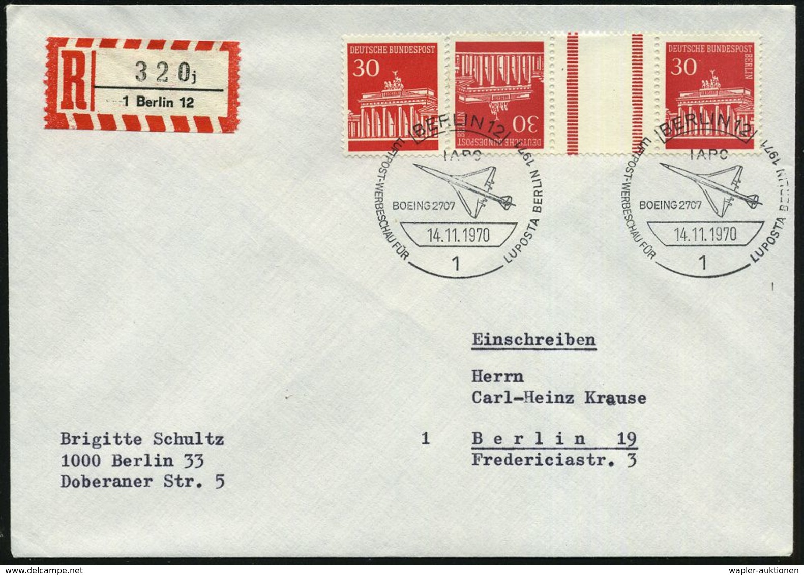 1 BERLIN 12/ IAPC/ BOEING 2707/ ..LUPOSTA 1970 (14.11.) SSt = Supersonic-Projeht "Boeing B-2707" (nicht Realisiert) 2x + - Concorde