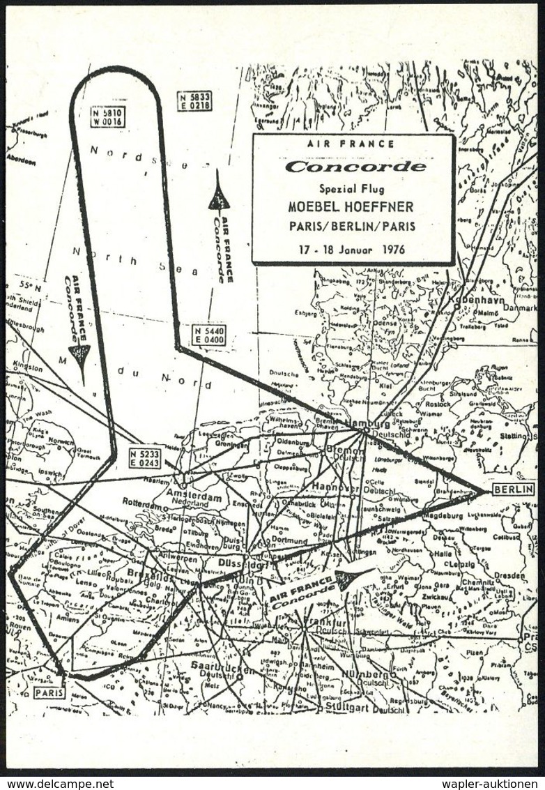 1000 BERLIN 519 FLUGHAFEN TEGEL/ Internat.Airport 1976 (17.1.) HWSt Auf Orts-P 20 Pf. Unfall + Zudruck: Concorde AIR FRA - Concorde