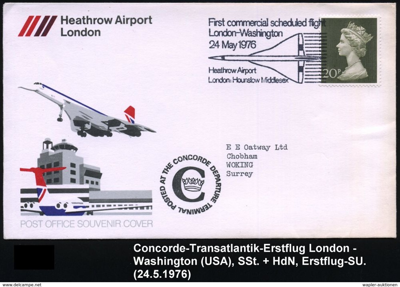 GROSSBRITANNIEN 1976 (24.5.) SSt.: Heathrow Airport/London../First Commercial Schedules Flight/ London - Washington (Con - Concorde