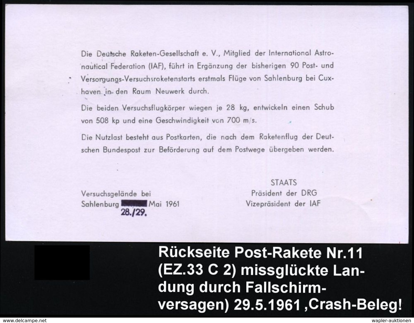 (24a) CUXHAVEN-NEUWERK/ A 1961 (29.5.) 2K-Steg + Grüner HdN: SPEZIAL/RAKETE 2.. + Raketen-Vign. "11" (DRG) + Viol. 7L: W - Flugzeuge