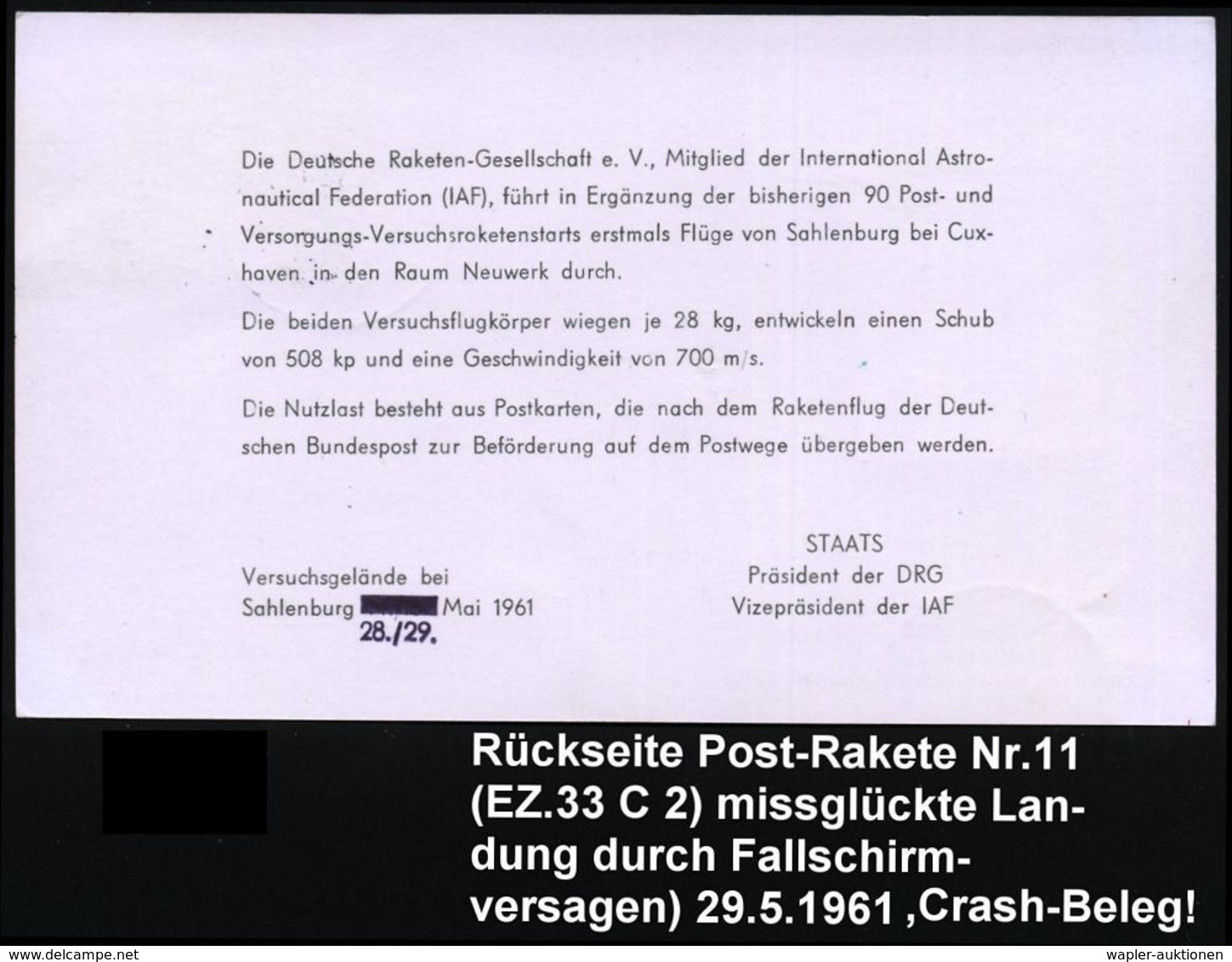 (24a) CUXHAVEN-NEUWERK/ A 1961 (29.5.) 2K-Steg + Grüner HdN: SPEZIAL/RAKETE 2.. + Raketen-Vign. "11" (DRG) + Viol. 7L: W - Aerei