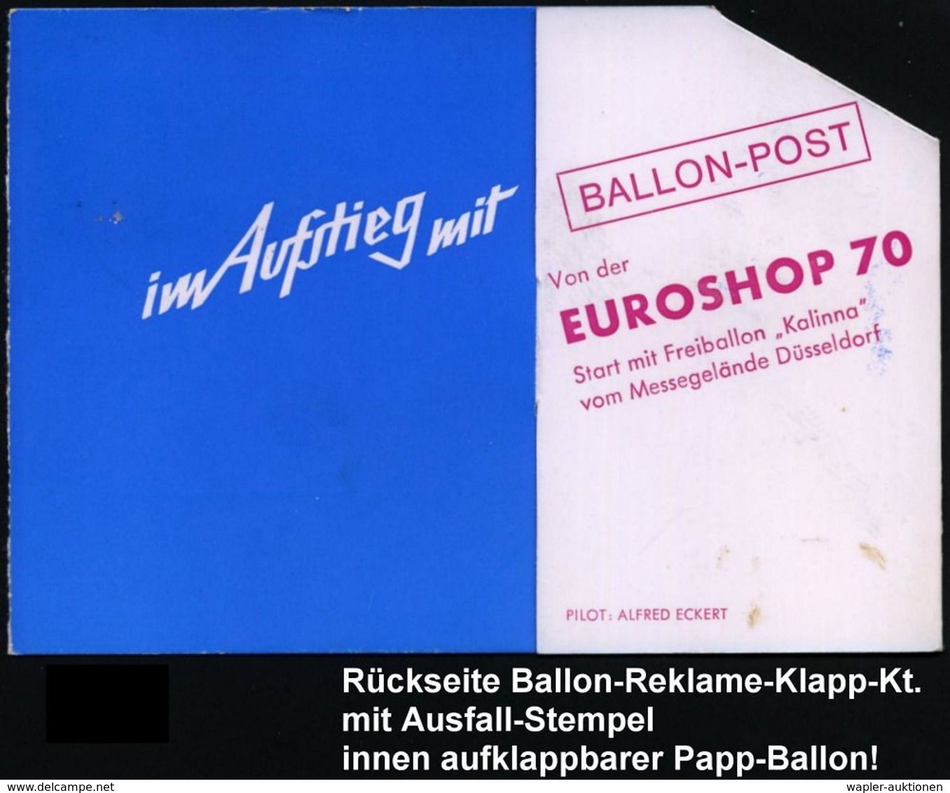 6601 WALPERTSHAFEN/ A 1970 (20.3.) 1K = Landstempel Auf Ballon-Reklame-Kt. "euroshop Düsseldorf" + Bord-HdN: AUGUSTA X + - Flugzeuge