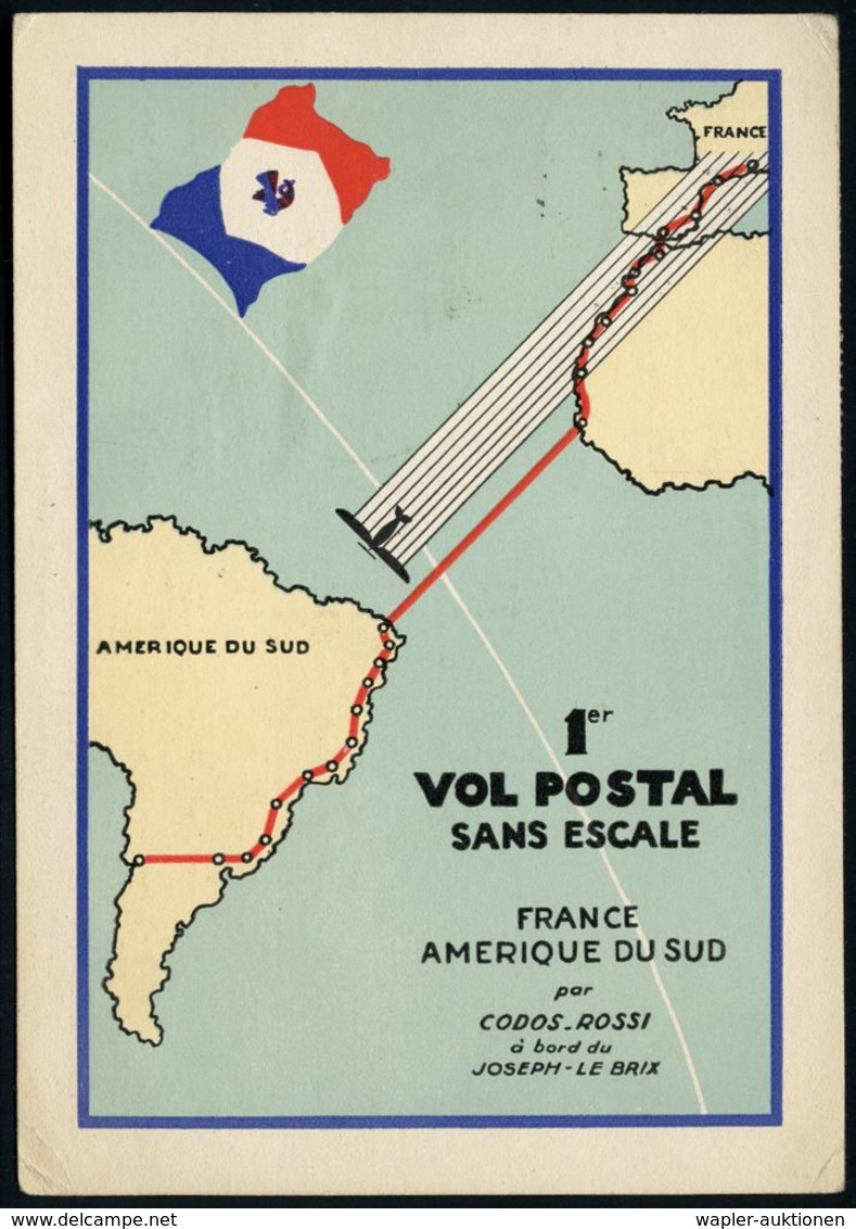 FRANKREICH 1935 (16.2.) Südatlantik-Versuchsflug (Air France): 1K:MARSEILLE AVION + Ra: RAID INTERROMPU..à PORTO-PRAIA = - Avions