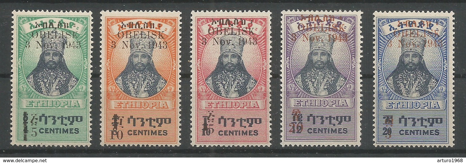 Ethiopia Ethiopie Mi.207-211 SG334-338 Complete Set Of 5 MNH / ** 1943 Obelisk CV: 1000,00€ - Ethiopia