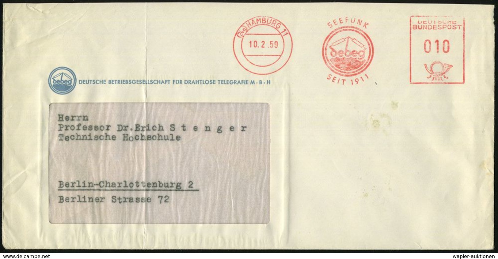 (24a) HAMBURG 11/ SEEFUNK/ Debeg/ SEIT 1911 1959 (10.2.) AFS = Funkantenne (Firmen-Logo) Klar Gest. (gefalteter) Motivgl - Zonder Classificatie