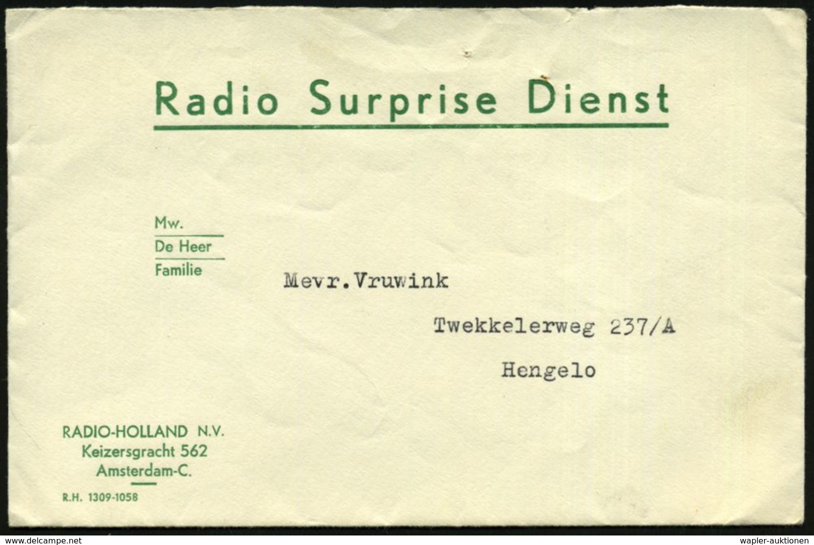 NIEDERLANDE 1959 (Mai) Radio-Telegramm-Formular SCHEVENINGEN RADIO / RADIOBRIEFTELEGRAM (SLT) = Schiffs-Funk-Telegramm ( - Zonder Classificatie