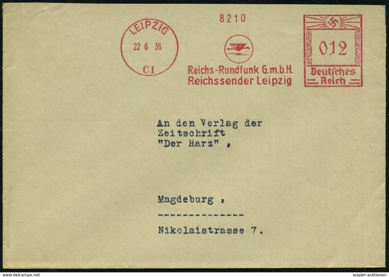 LEIPZIG/ C1/ Reichs-Rundfunk GmbH/ Reichssender Leipzig 1936 (22.6.) Seltener AFS = Noch Altes Sender-Logo Der MIRAG: Ad - Ohne Zuordnung