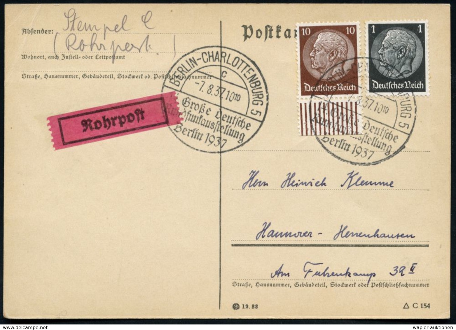 BERLIN-CHARLOTTENBURG 5/ C/ 14.Große Deutsche/ Rundfunkausstellung 1937 (5.8.) Seltener SSt Mit Minuten-angabe Für Rohnp - Ohne Zuordnung