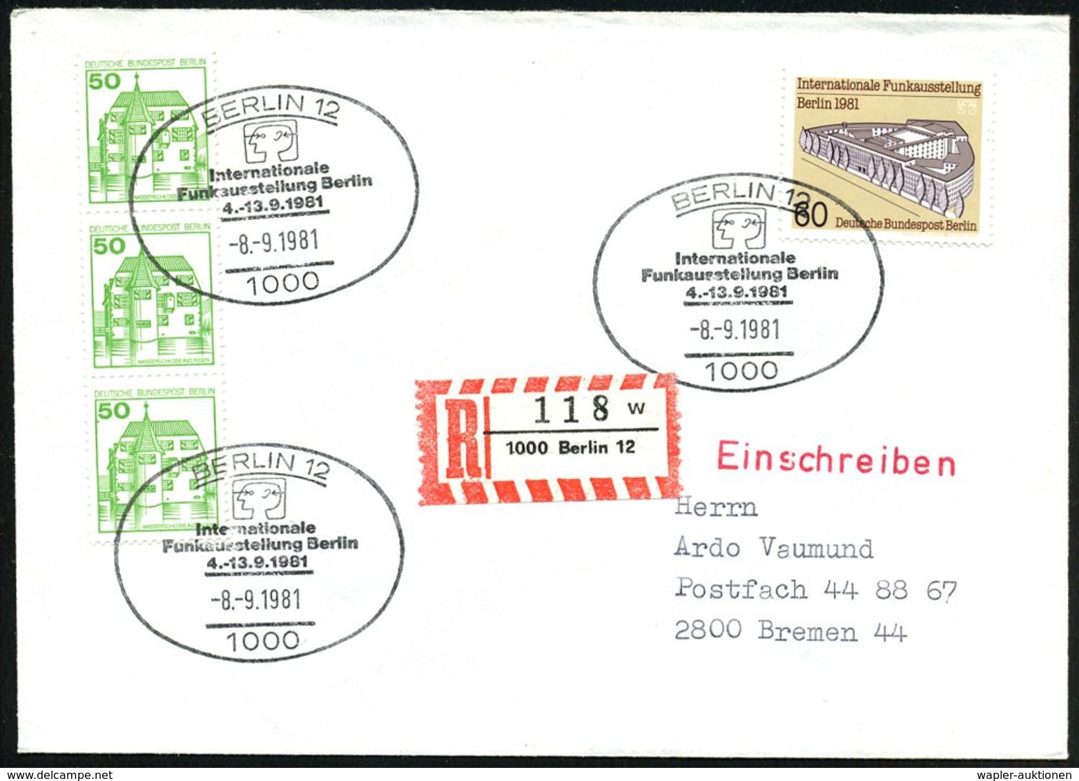 1000 BERLIN 12/ Internat./ Funkausstellung/ 4.-13.9. 1981 (8.9.) SSt (Logo) 3x Auf 60 Pf. Funkausstellung (Mi.649 U.a.)  - Ohne Zuordnung