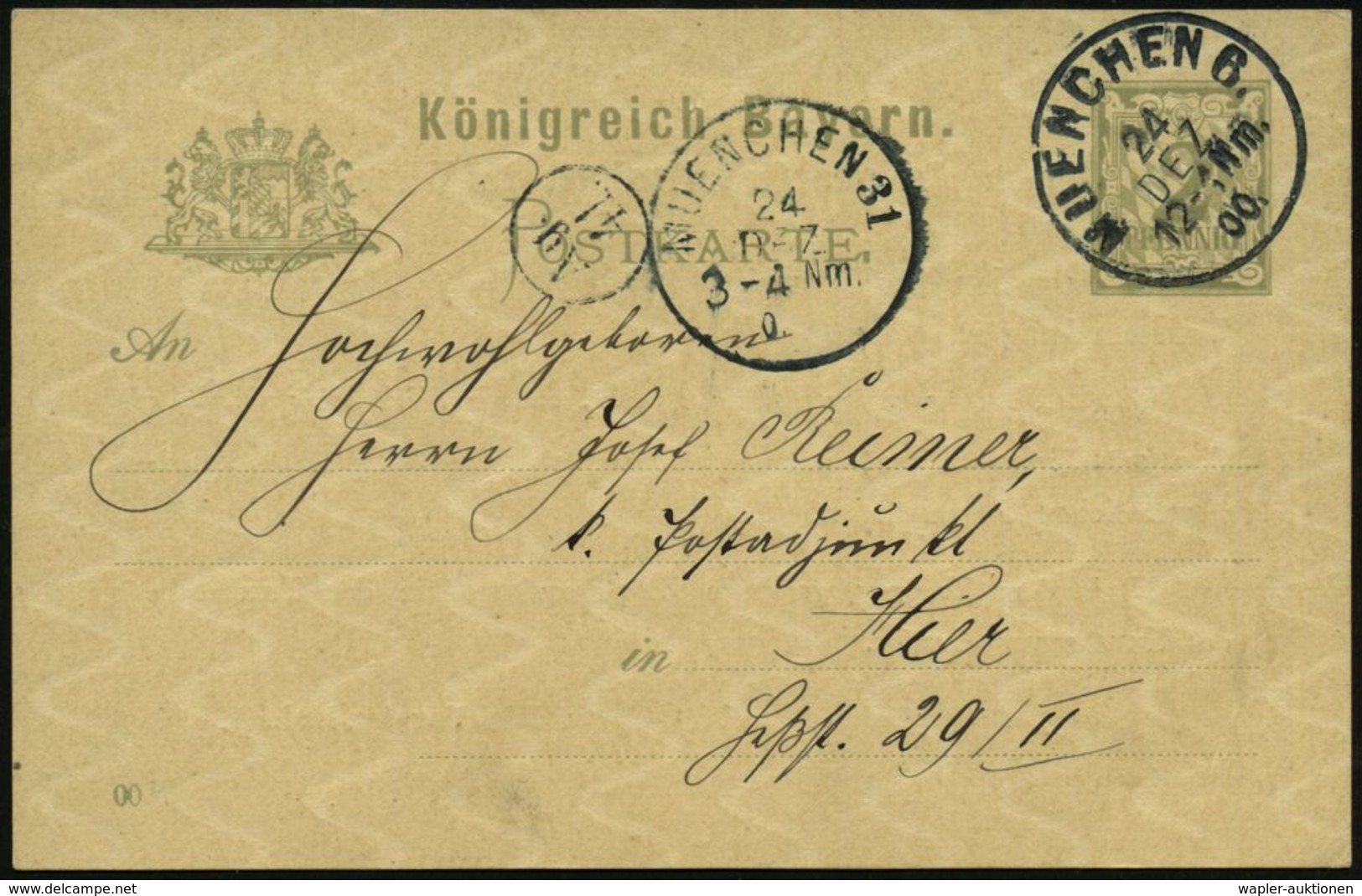 MUENCHEN 6 1900 (24.12.) 1K Auf Amtl. P 2 Pf. Rauten, Grau, Rs. Zudruck: Geographische Gesellschaft.. Vortrag Des Künstl - Aardrijkskunde