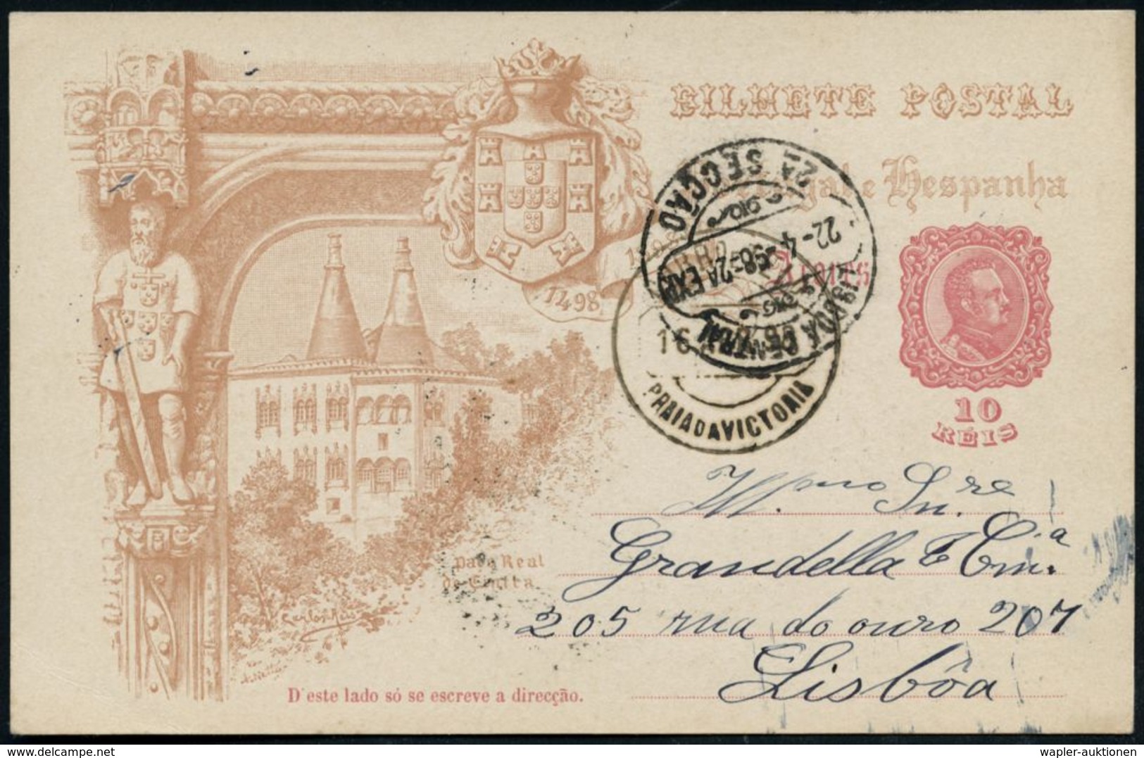 PORTUGAL 1898 (22.4.) 10 Rs., Sonder-P. "400 Jahrfeier Vasco Da Gama" = Seeweg N. Indien (Skulptur Vasco Da Gama, Palast - Geographie