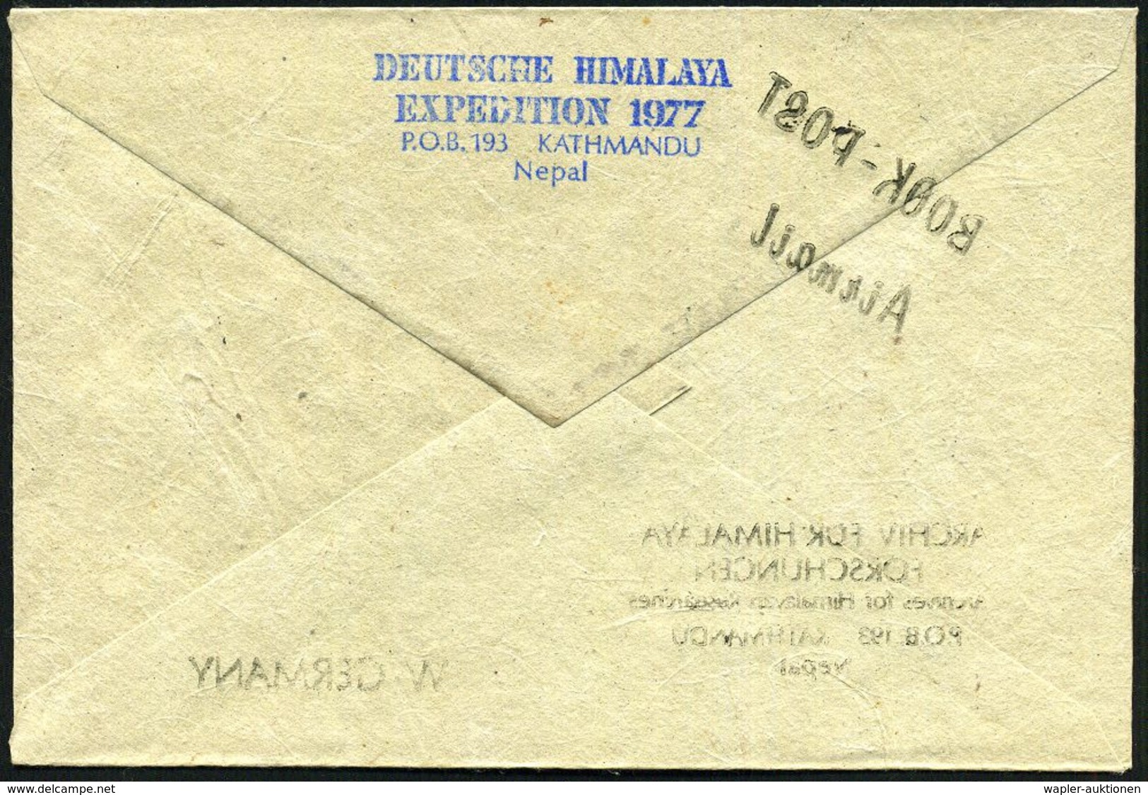 NEPAL /  B.R.D. 1977 (16.6.) Schw. SSt.: KATHMADU/G.P.O./GERMAN HIMALAYA EXPEDITION/MANASLU 8156 M 2x (Berg) + Rs. Blaue - Geographie