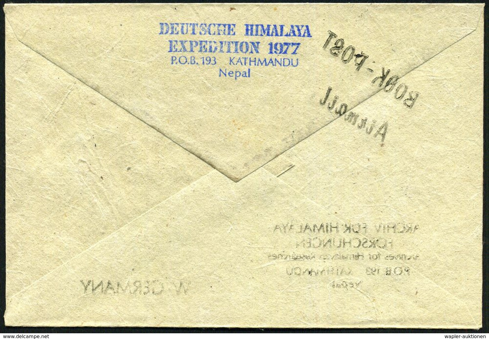 NEPAL /  B.R.D. 1977 (16.6.) Schw. SSt.: KATHMADU/G.P.O./GERMAN HIMALAYA EXPEDITION/MANASLU 8156 M 2x (Berg) + Rs. Blaue - Aardrijkskunde