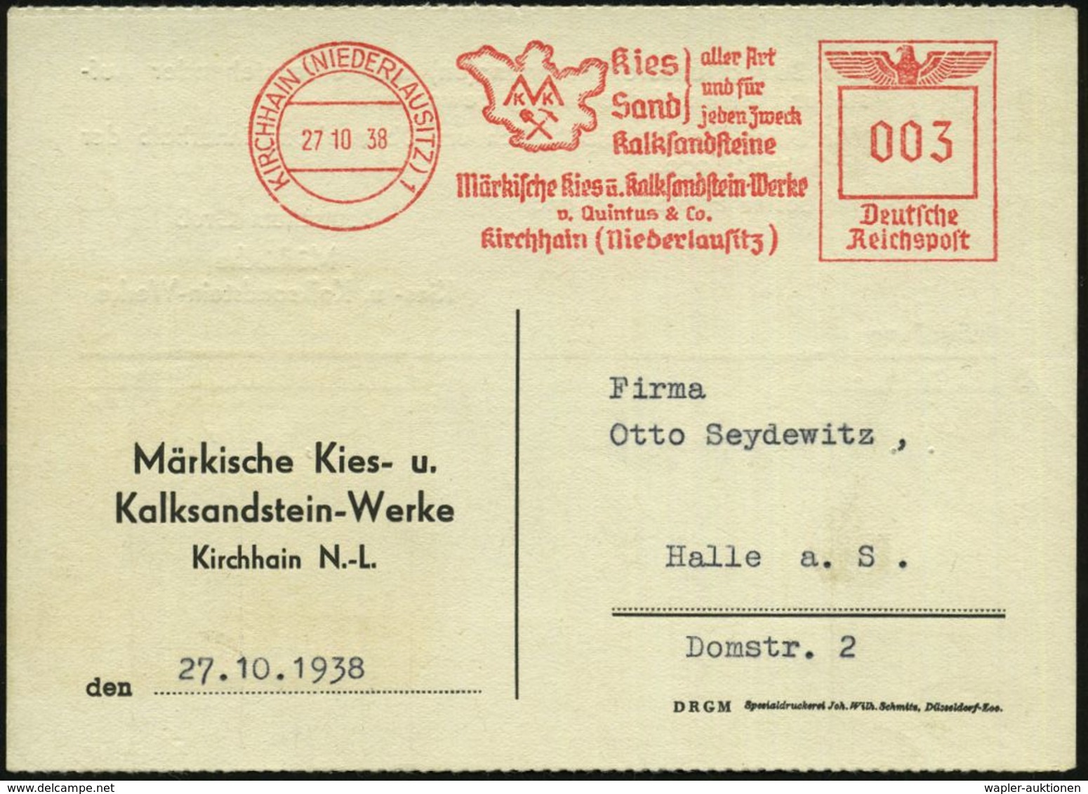 KIRCHHAIN (NIEDERLAUSITZ)1/ Kies/ Sand/ Aller Art../ Kalksandsteine/ Märk.Kies-u.Kalksandstein-Werke / V.Quintus 1938 (2 - Sonstige & Ohne Zuordnung