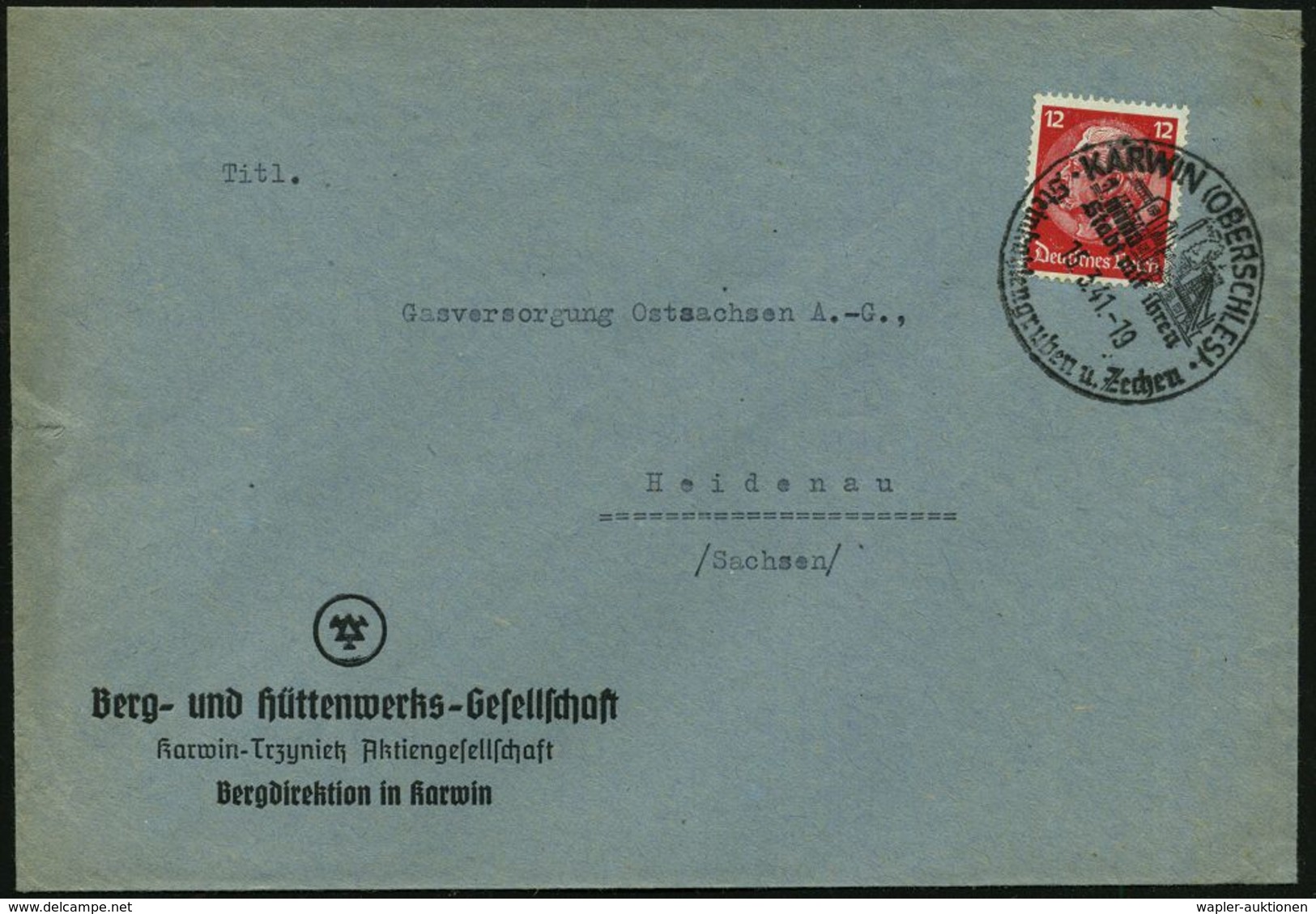 KARWIN (OBERSCHLES)/ ..Steinkohlengruben U.Zechen 1941 (15.3.) Seltener HWSt = Bergwerks- U. Hütten-Anlagen , Klar Gest. - Sonstige & Ohne Zuordnung