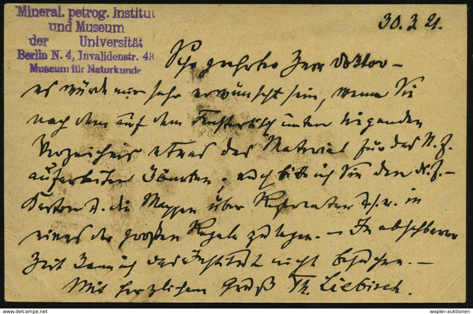 BERLIN NW/ *87m 1921 (30.3.) MaStrichSt Auf Dienst-P 20 Pf. + 10 Pf. Zusatzfrank. + Viol. 1K-HdN: MINERALOGISCH-PETROGRA - Pétrole